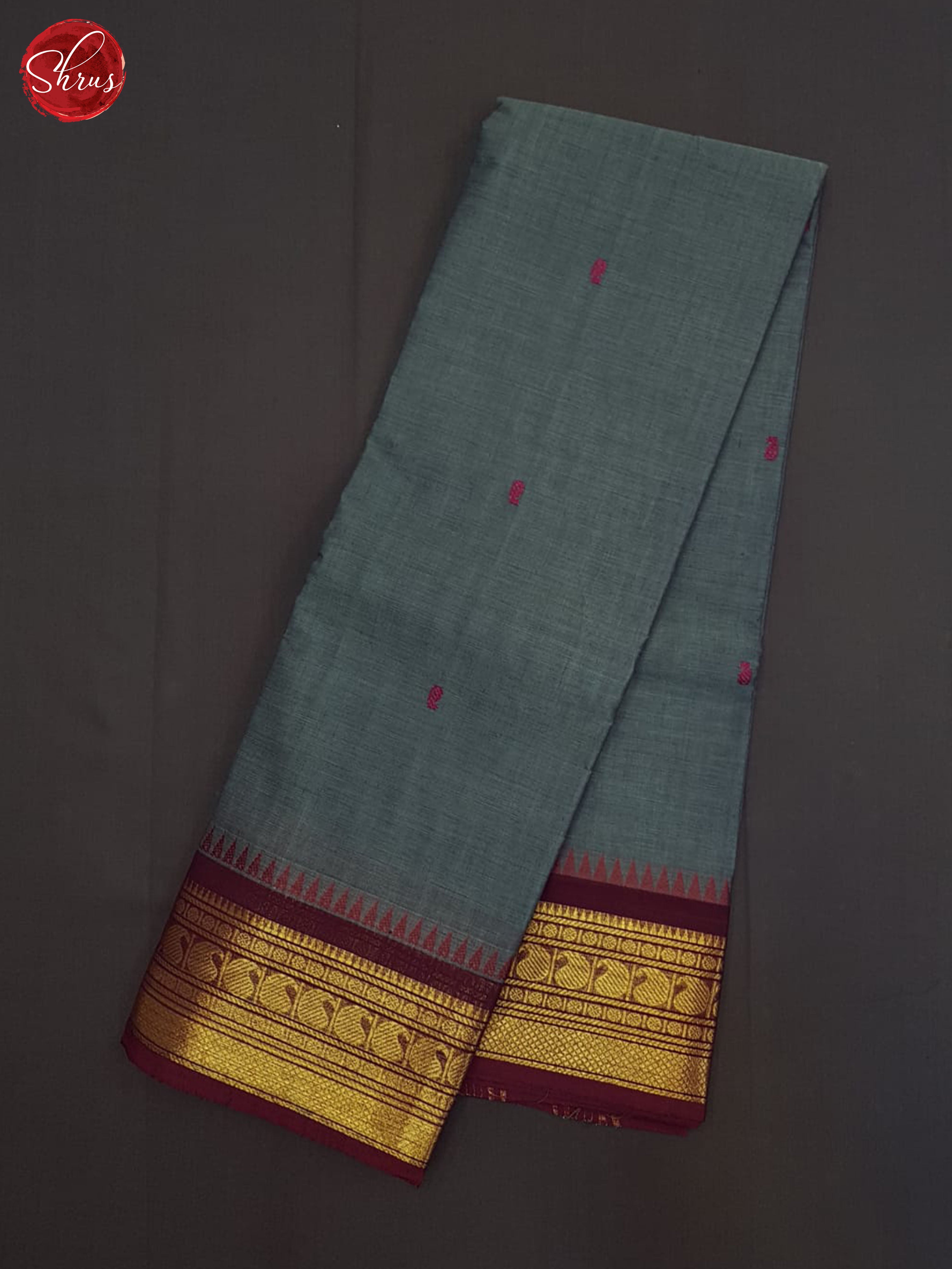 Kasish Grey And Maroon- Chettinad cotton saree - Shop on ShrusEternity.com