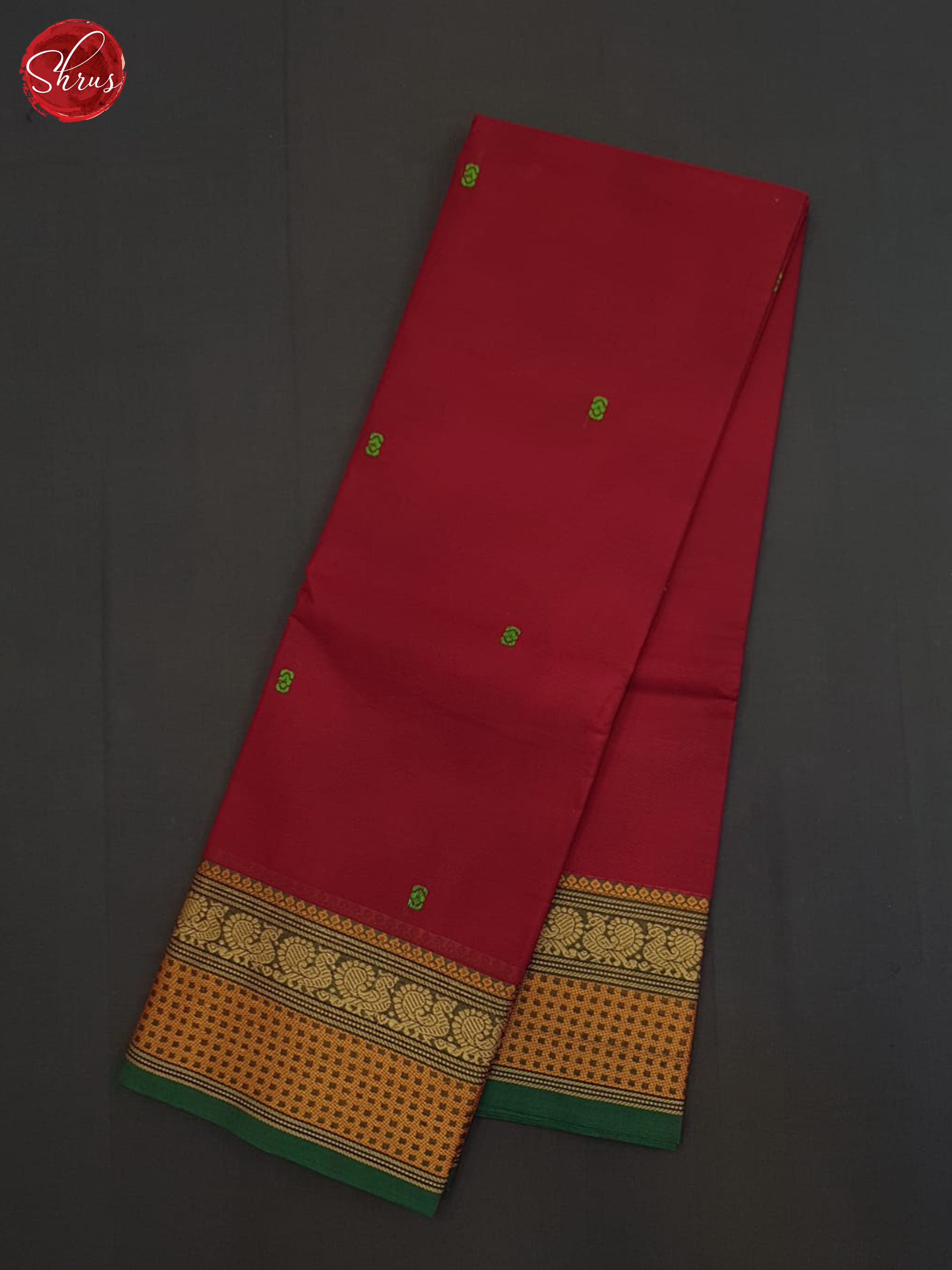 Red And Green-Chettinad cotton Saree - Shop on ShrusEternity.com