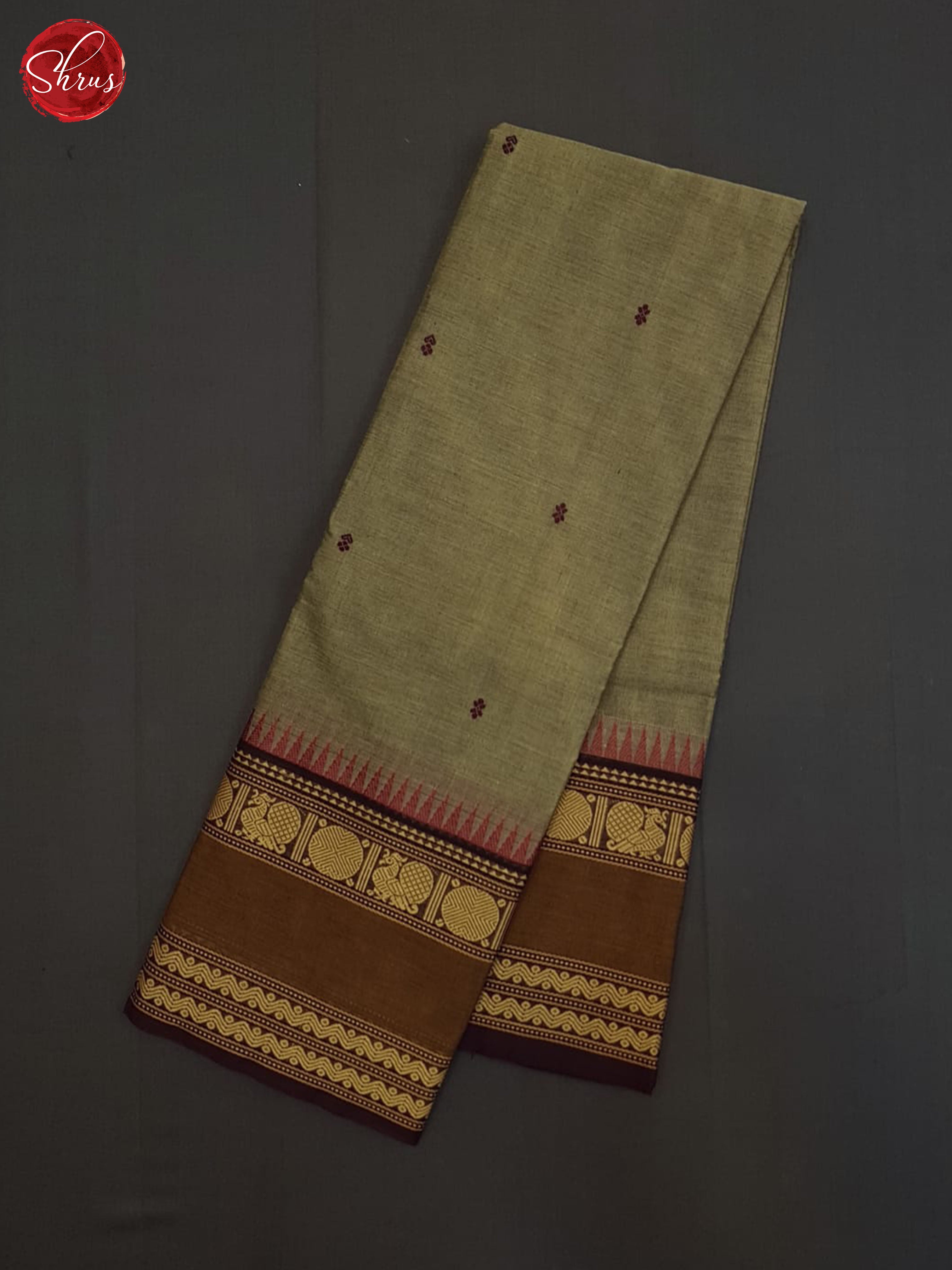 Greenish Grey And Brown- Chettinad Cotton saree - Shop on ShrusEternity.com