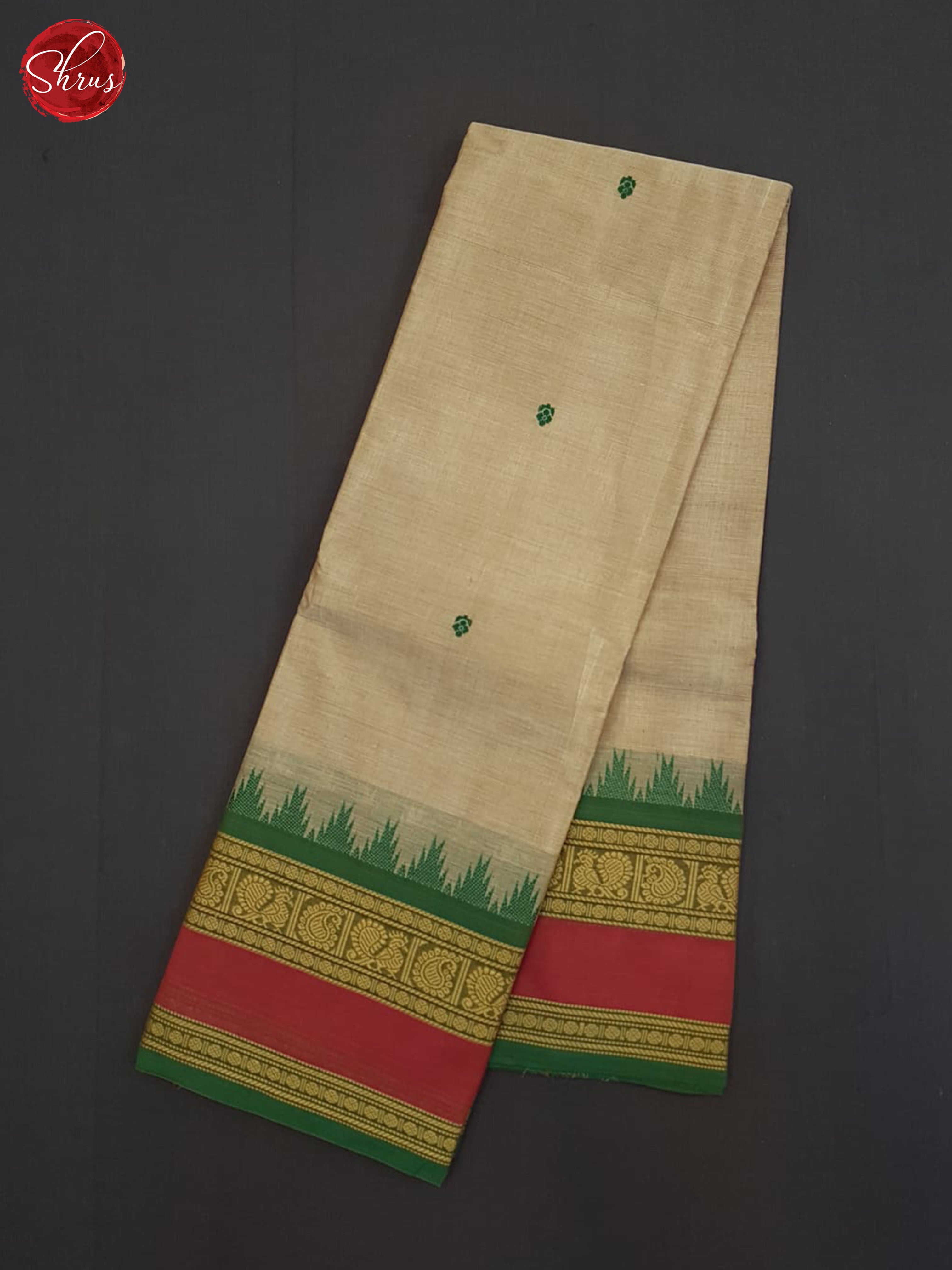 Beige And Green-Chettinad cotton Saree - Shop on ShrusEternity.com