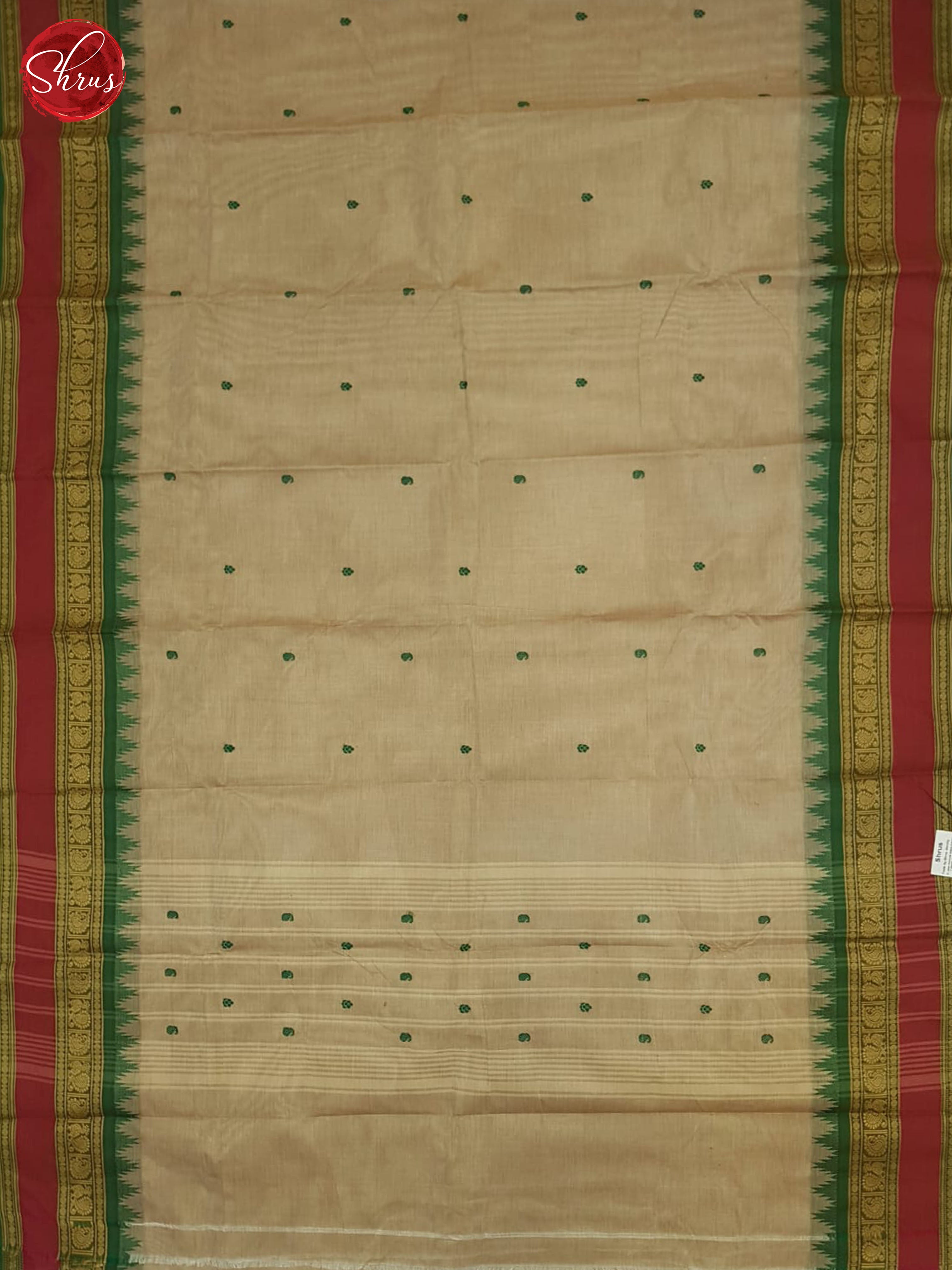 Beige And Green-Chettinad cotton Saree - Shop on ShrusEternity.com