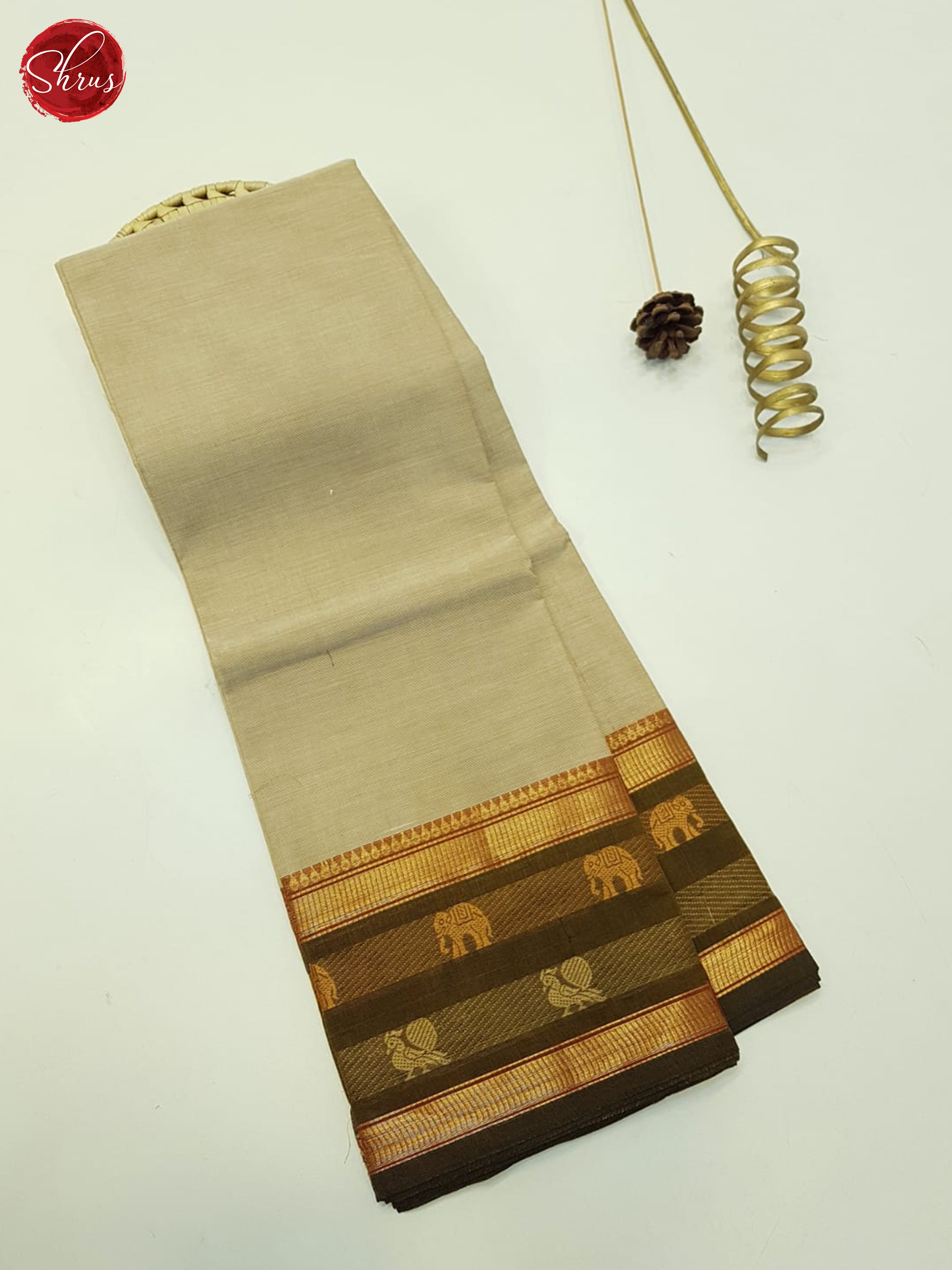 Beige And Brown- Unstitched Chettinad Cotton top - Shop on ShrusEternity.com