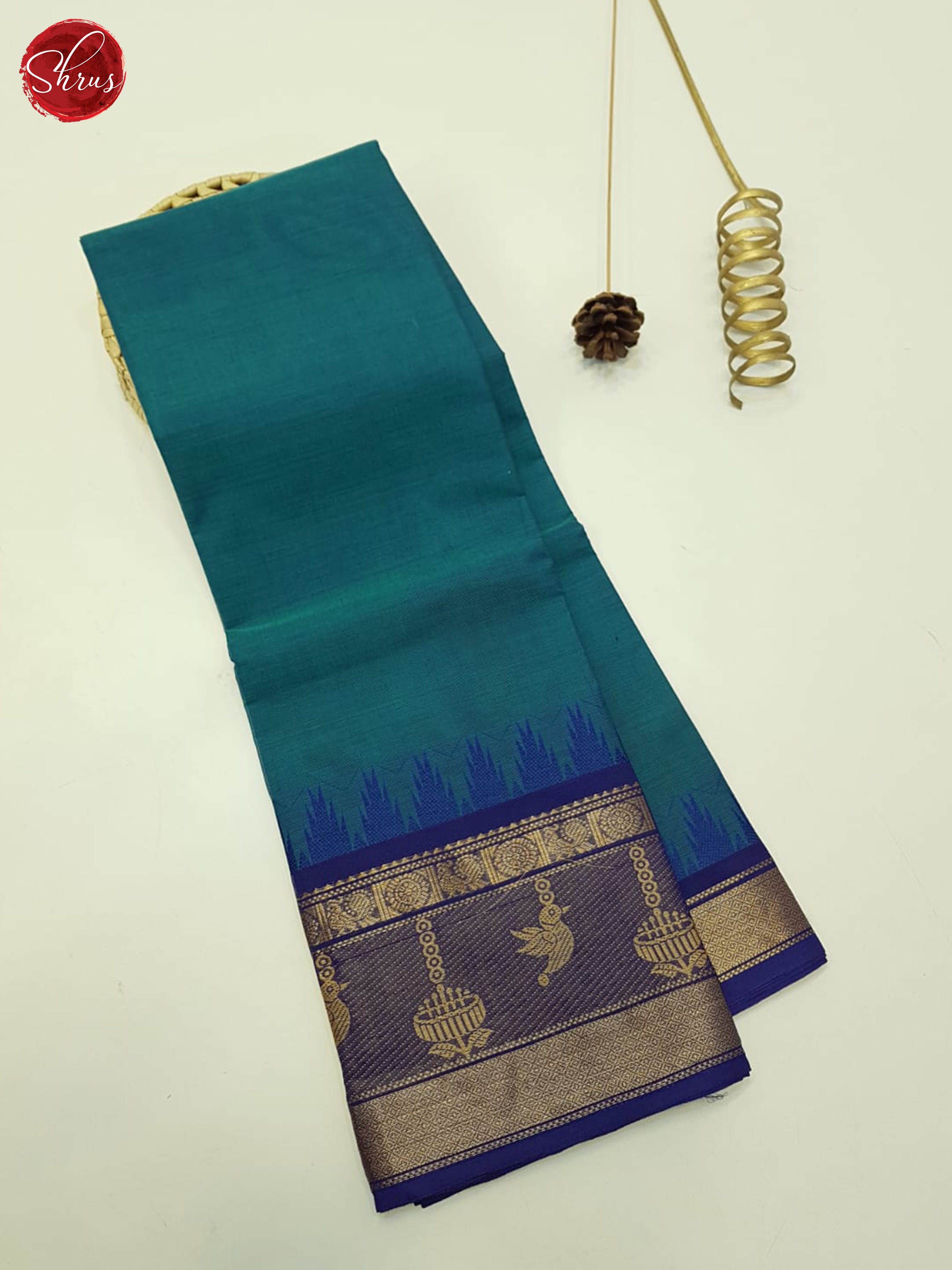 Peacock Blue And Blue-Unstitched Chettinad cotton top - Shop on ShrusEternity.com