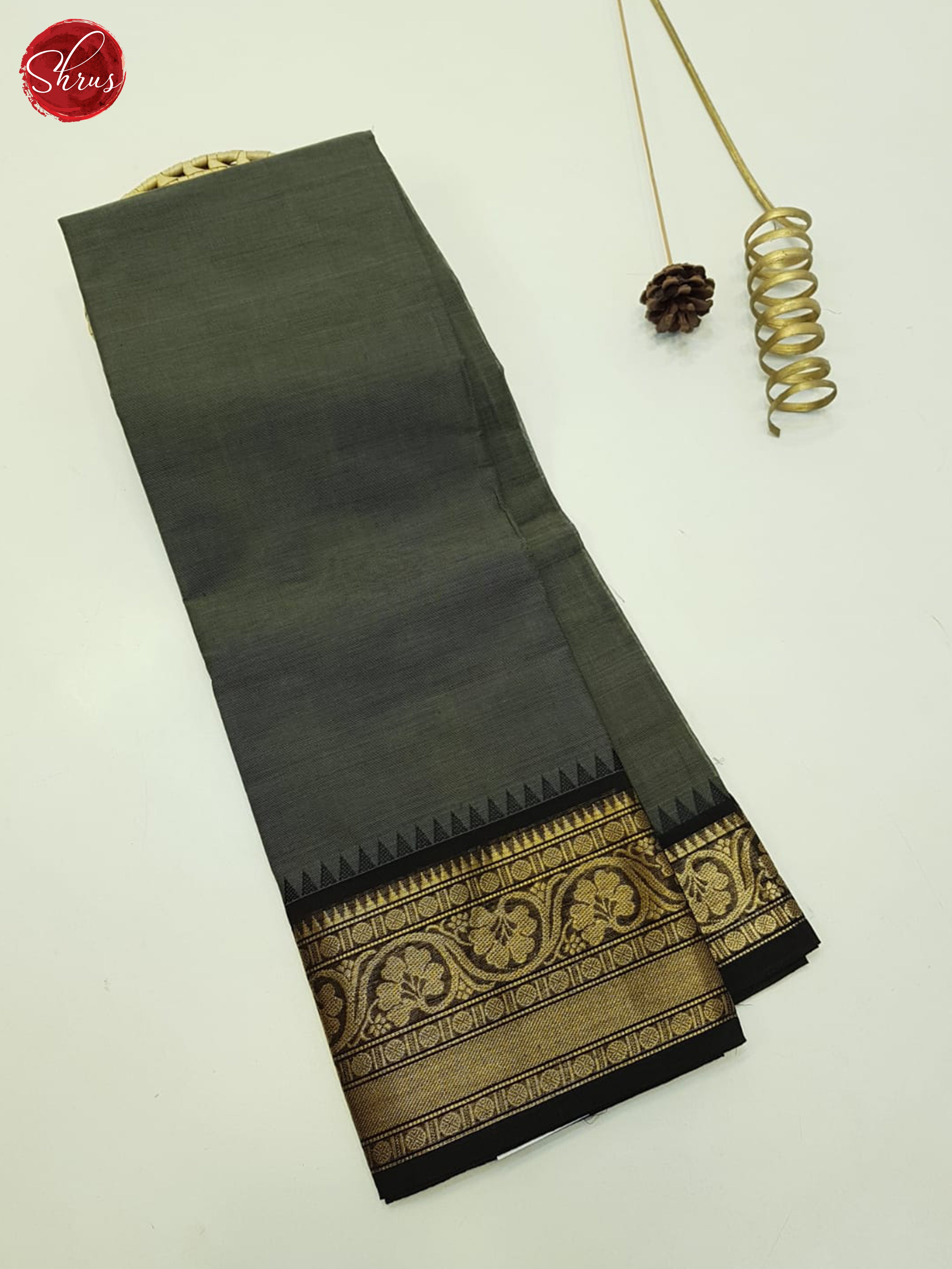 Grey And Black-Unstitched Chettinad Cotton top - Shop on ShrusEternity.com