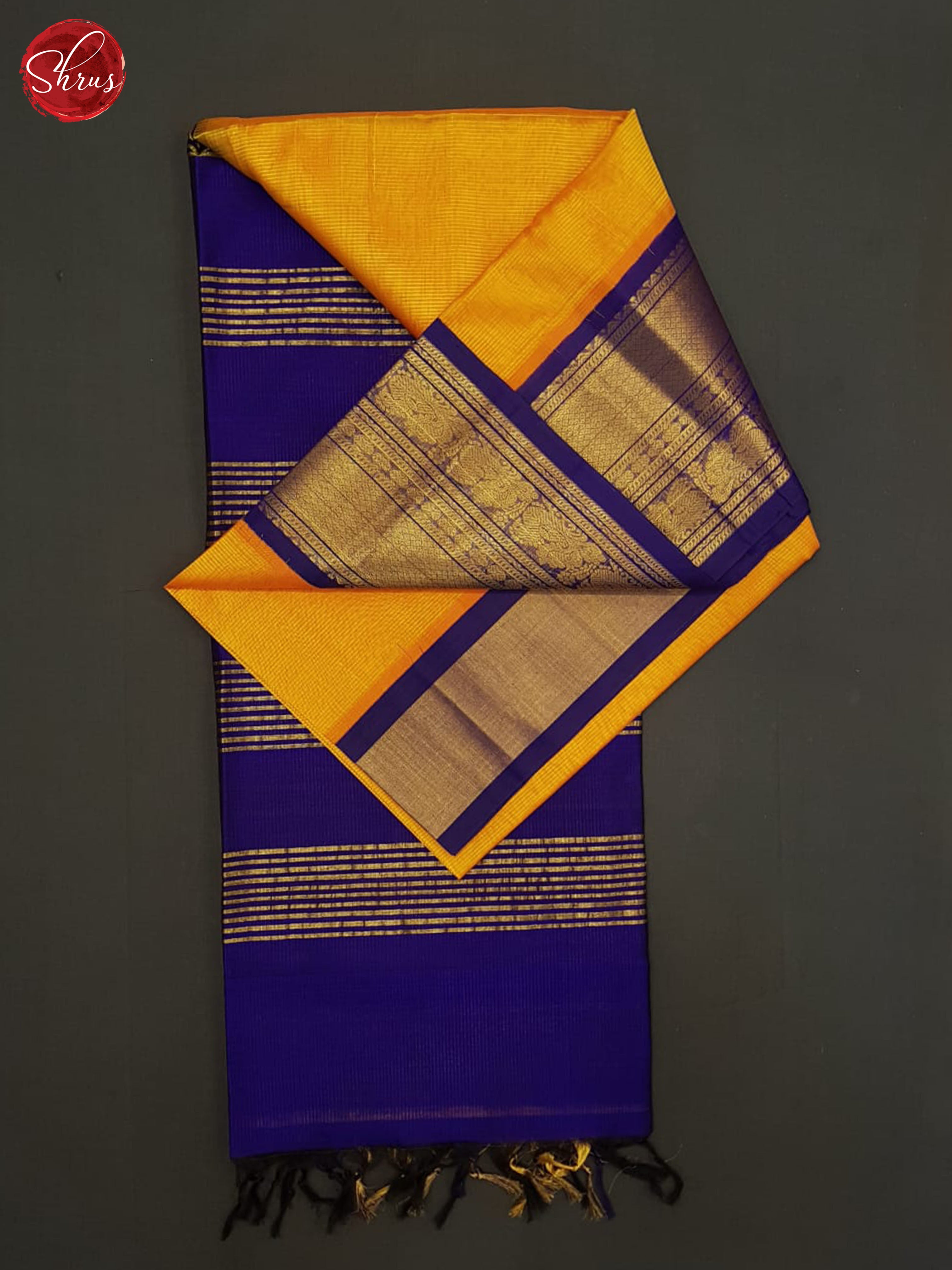 Mambala Yellow And Blue- Silk cotton saree - Shop on ShrusEternity.com