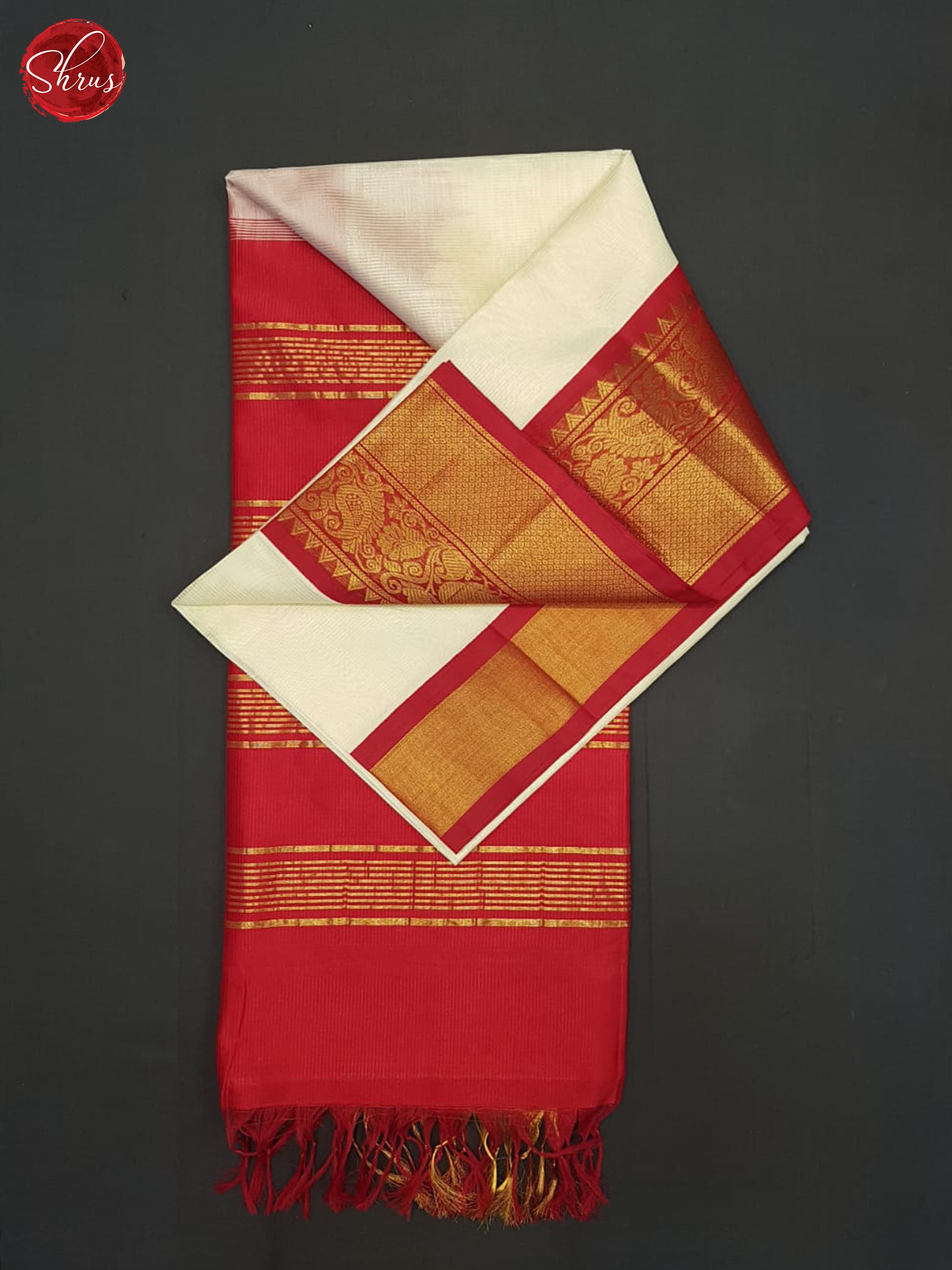 Cream And Red-Silk cotton saree - Shop on ShrusEternity.com