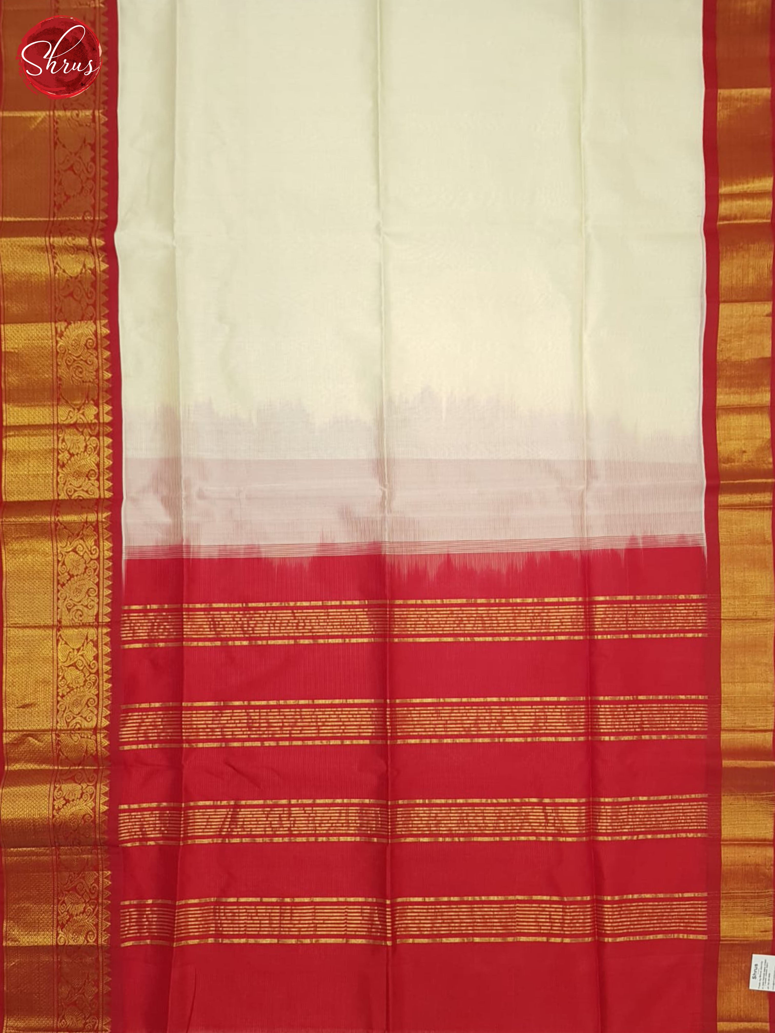 Cream And Red-Silk cotton saree - Shop on ShrusEternity.com