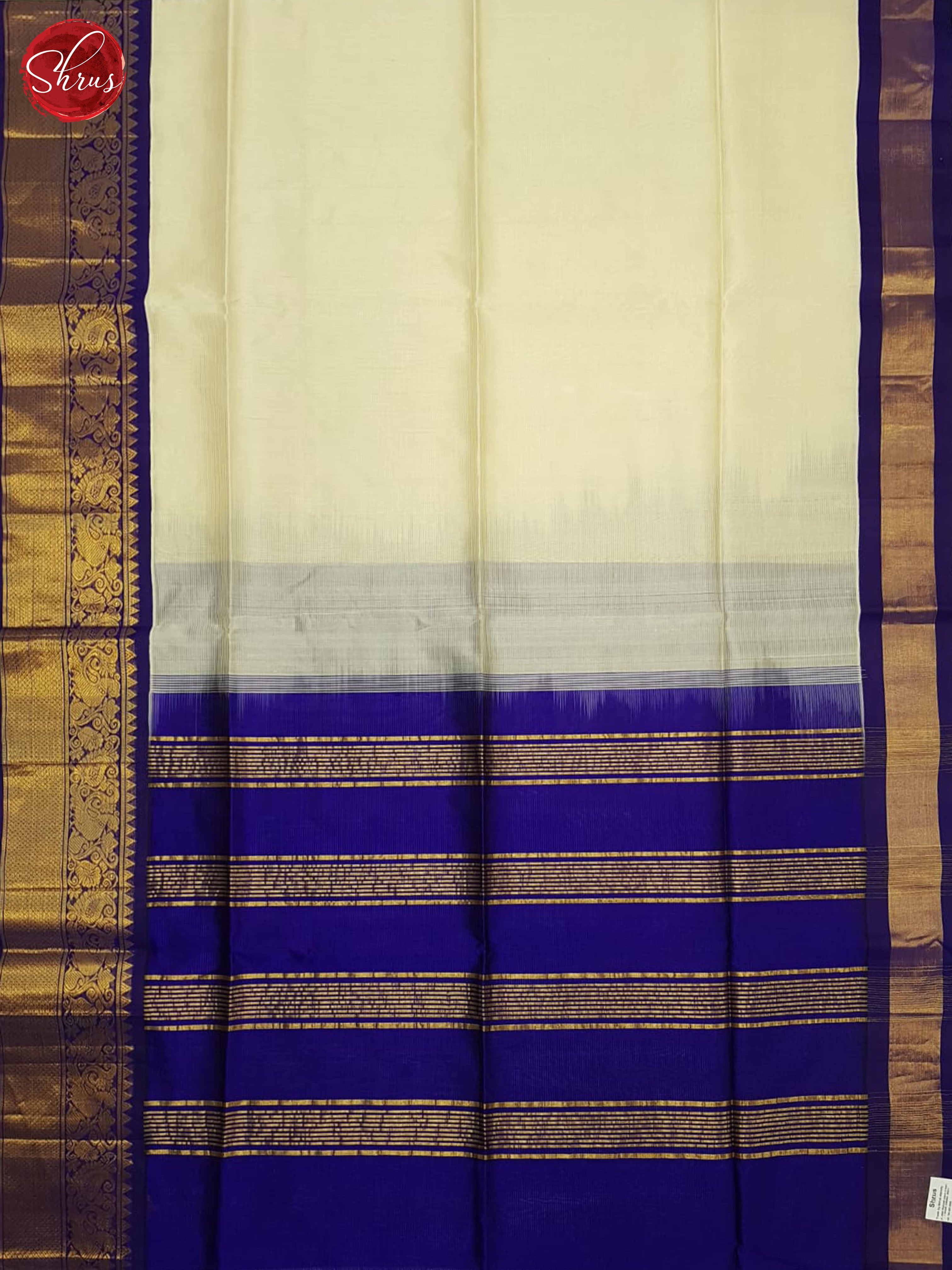 Cream And Blue-Silk Cotton Saree - Shop on ShrusEternity.com