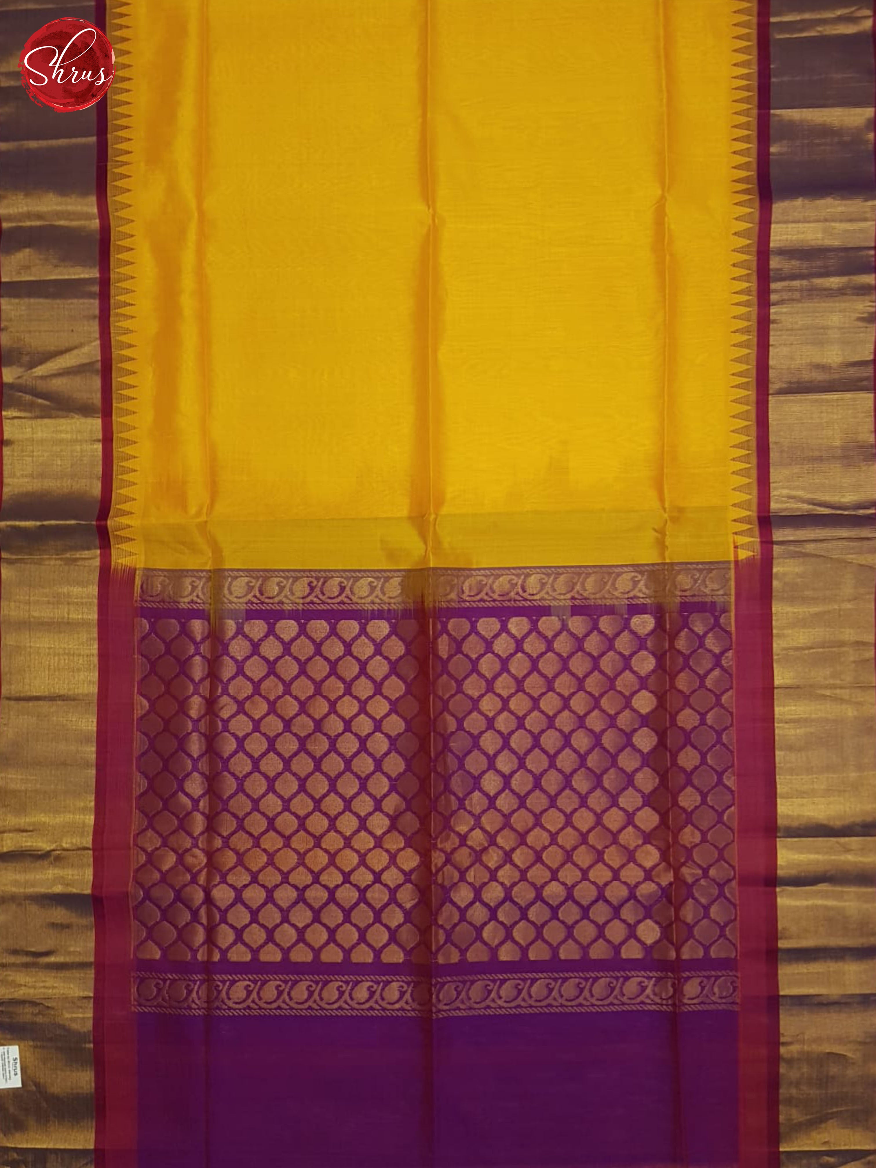 Mambala Yellow And Purple-Silk cotton Saree - Shop on ShrusEternity.com