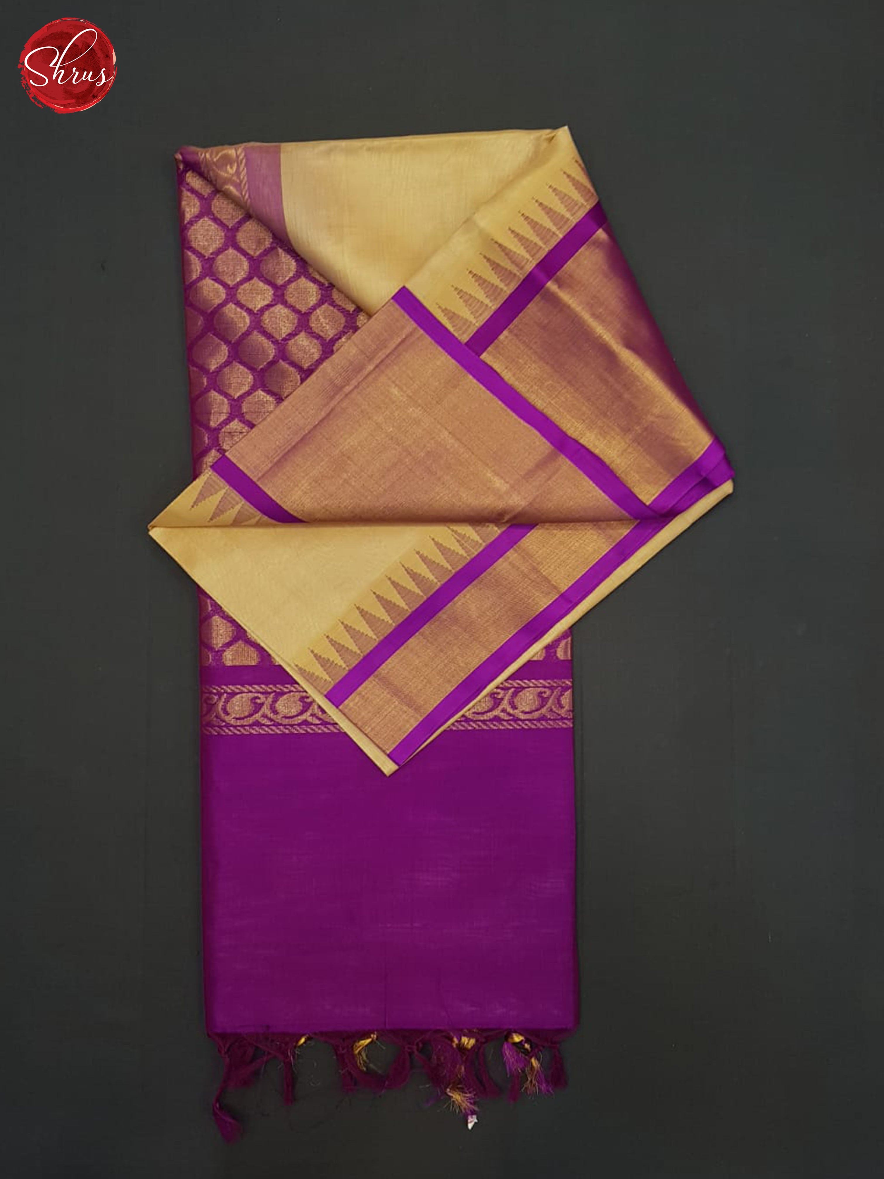 Brown And Purple- Silk Cotton saree - Shop on ShrusEternity.com