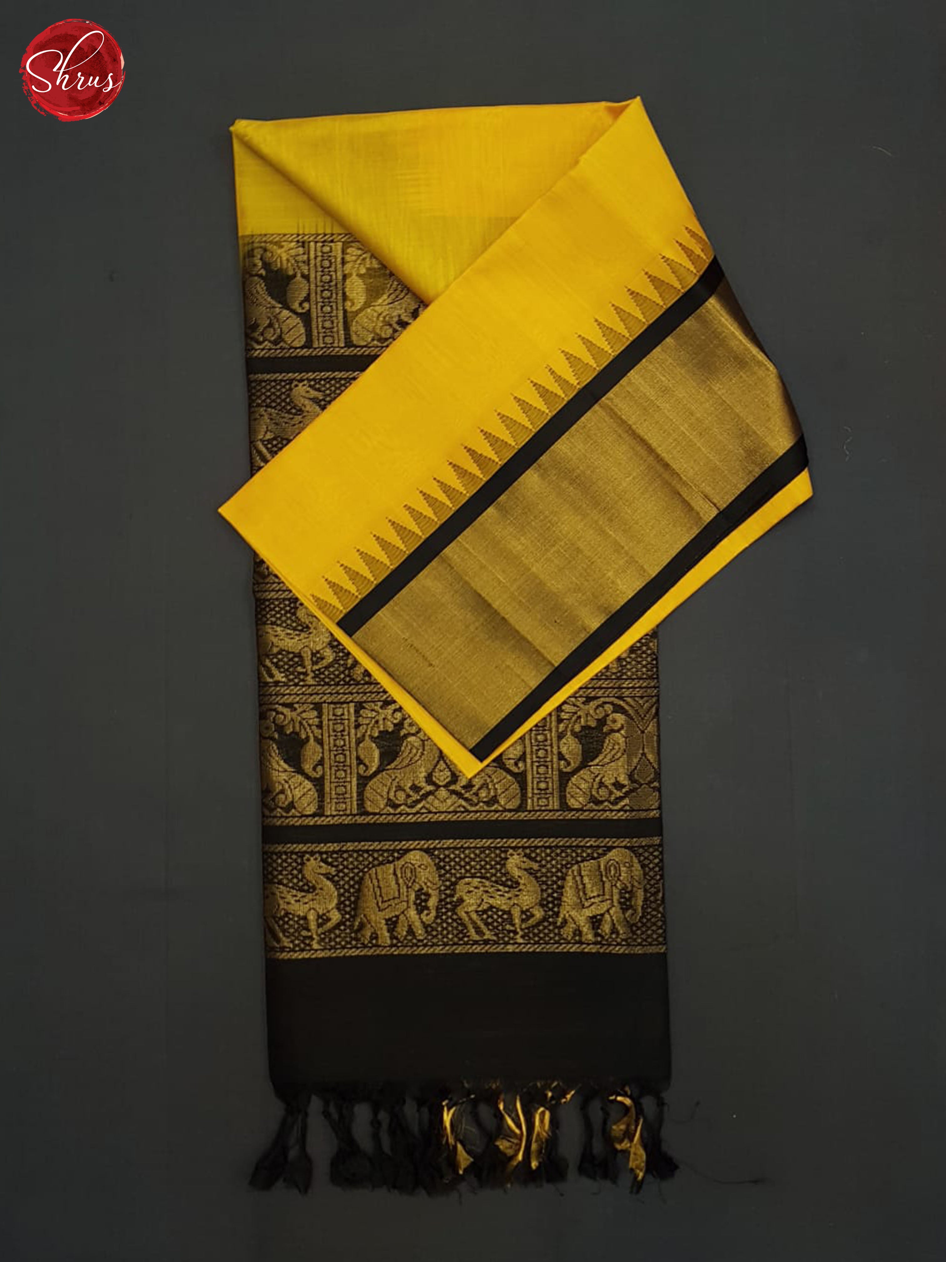 Yellow And Black-Silk cotton saree - Shop on ShrusEternity.com