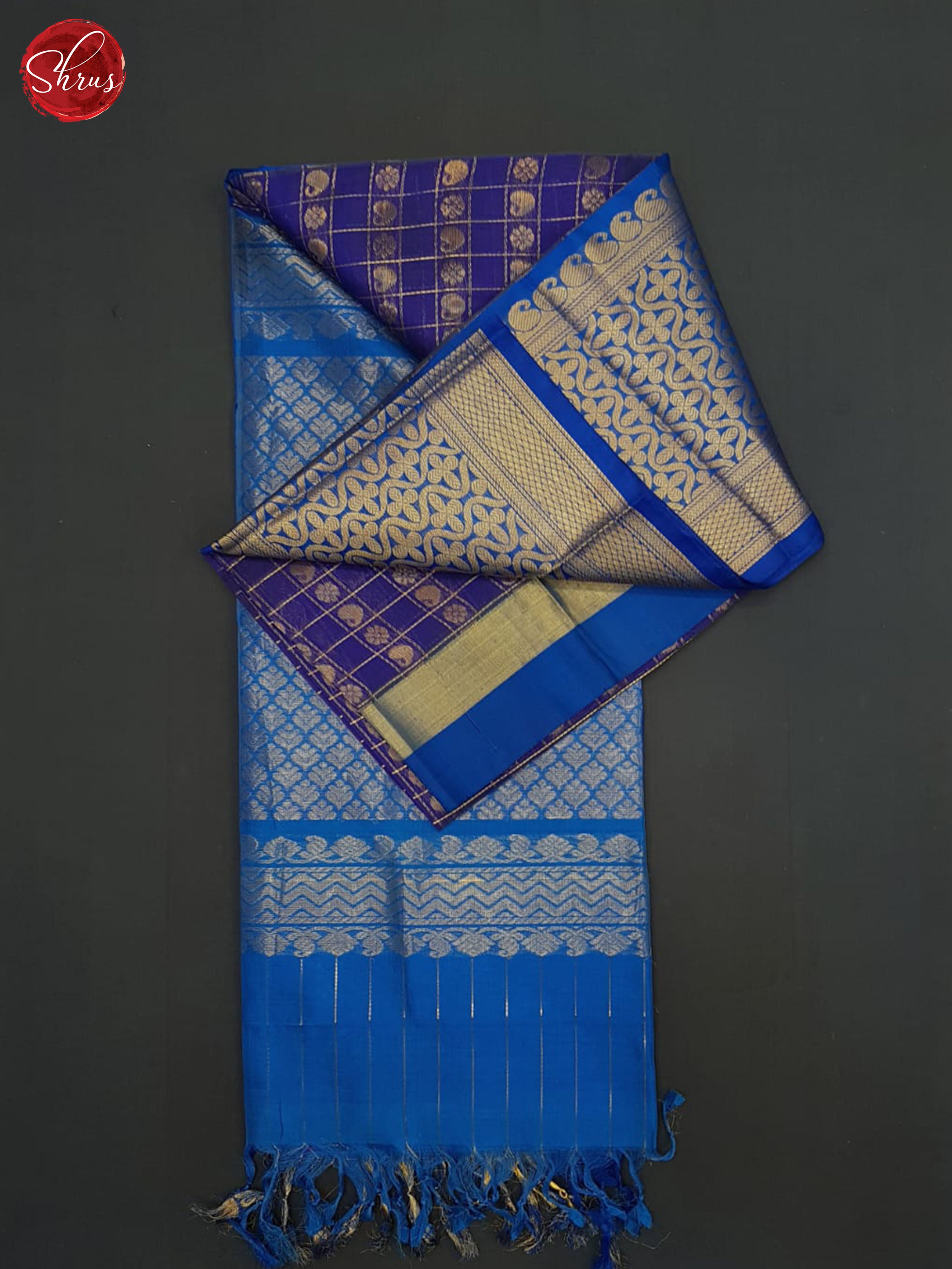 Dark Blue And Blue-Silk cottonn saree - Shop on ShrusEternity.com