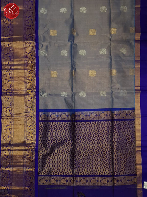 Grey And Blue- Silk cotton saree - Shop on ShrusEternity.com