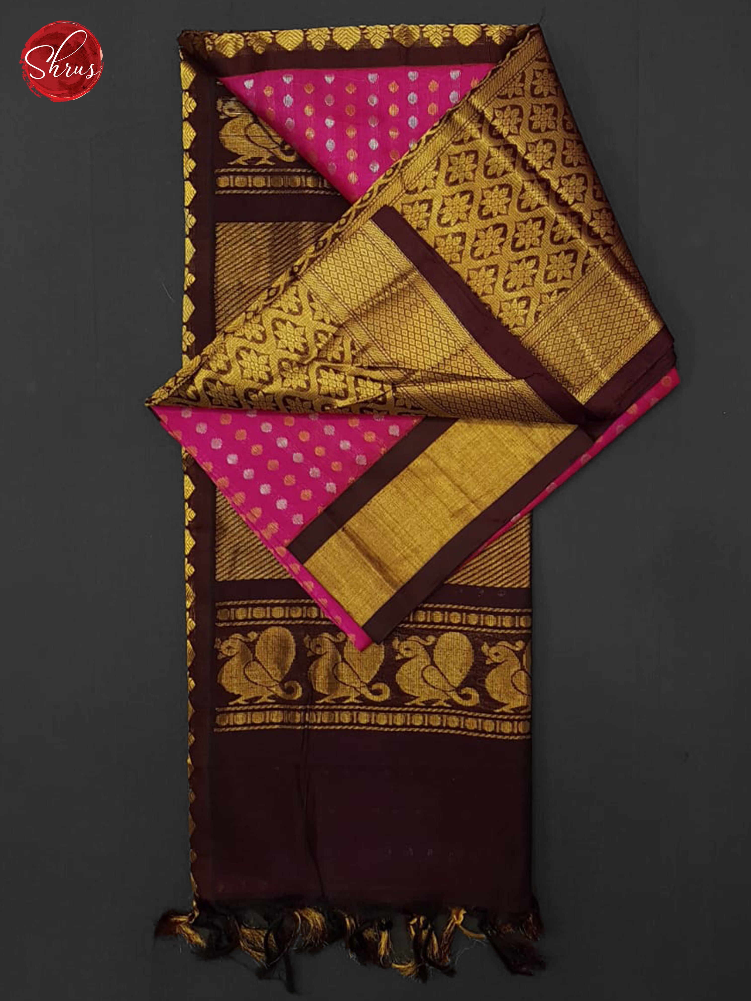 Pink And Brown-Silk Cotton Saree - Shop on ShrusEternity.com