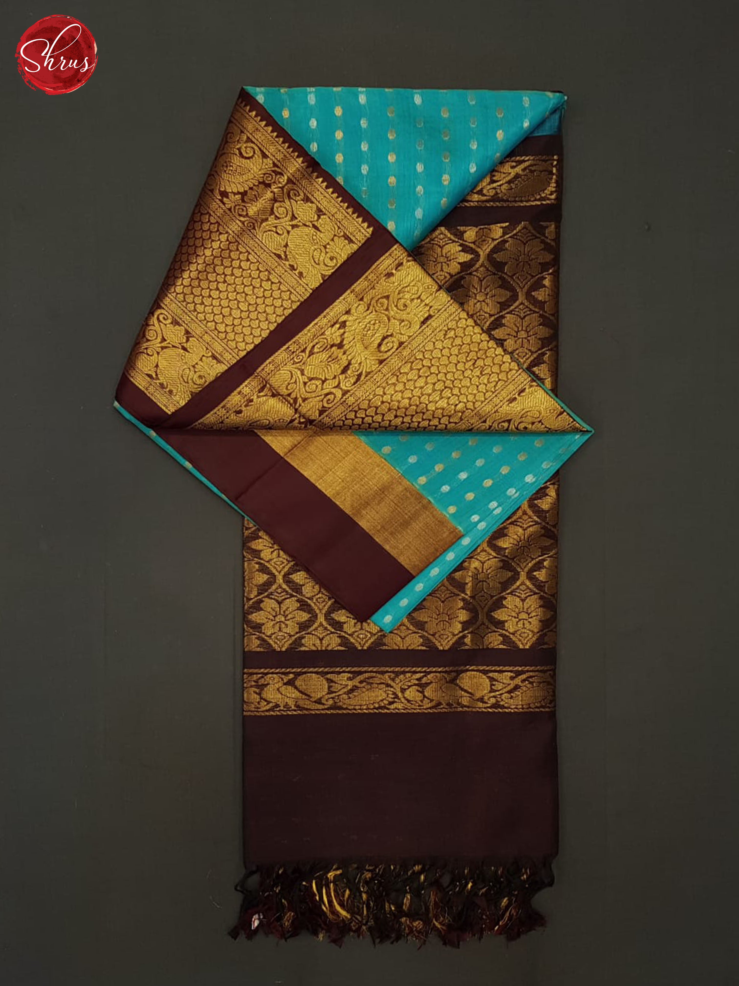 Blue And Brown- Silk cotton saree - Shop on ShrusEternity.com