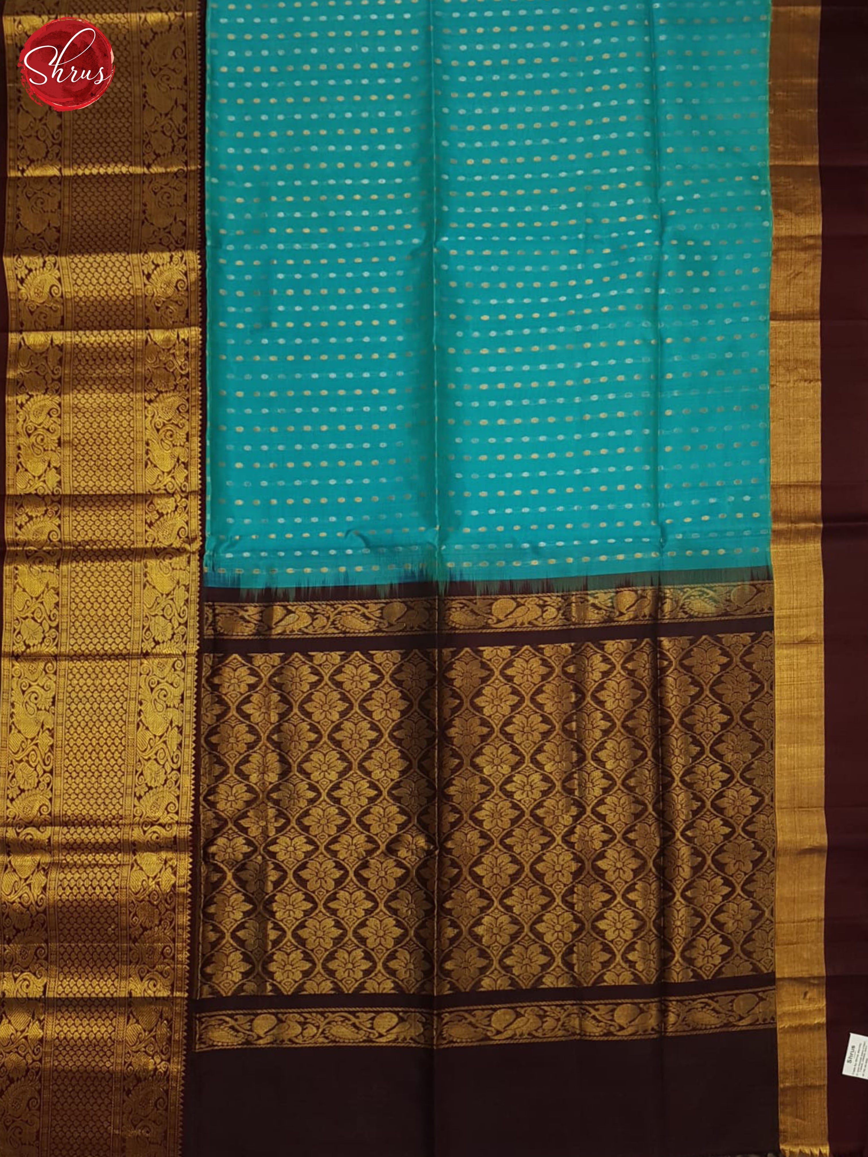 Blue And Brown- Silk cotton saree - Shop on ShrusEternity.com