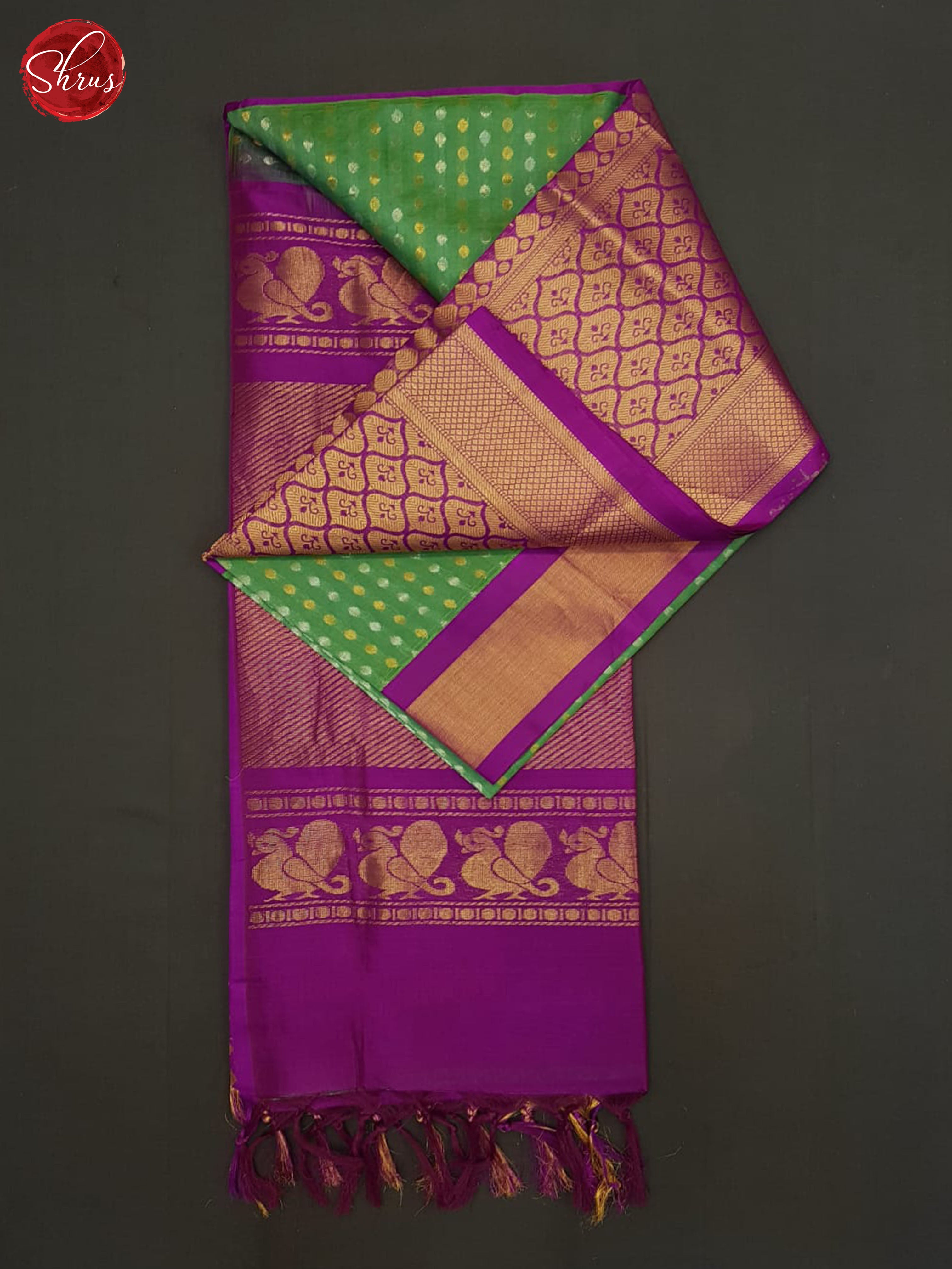 Green And Purple-Silk cotton saree - Shop on ShrusEternity.com