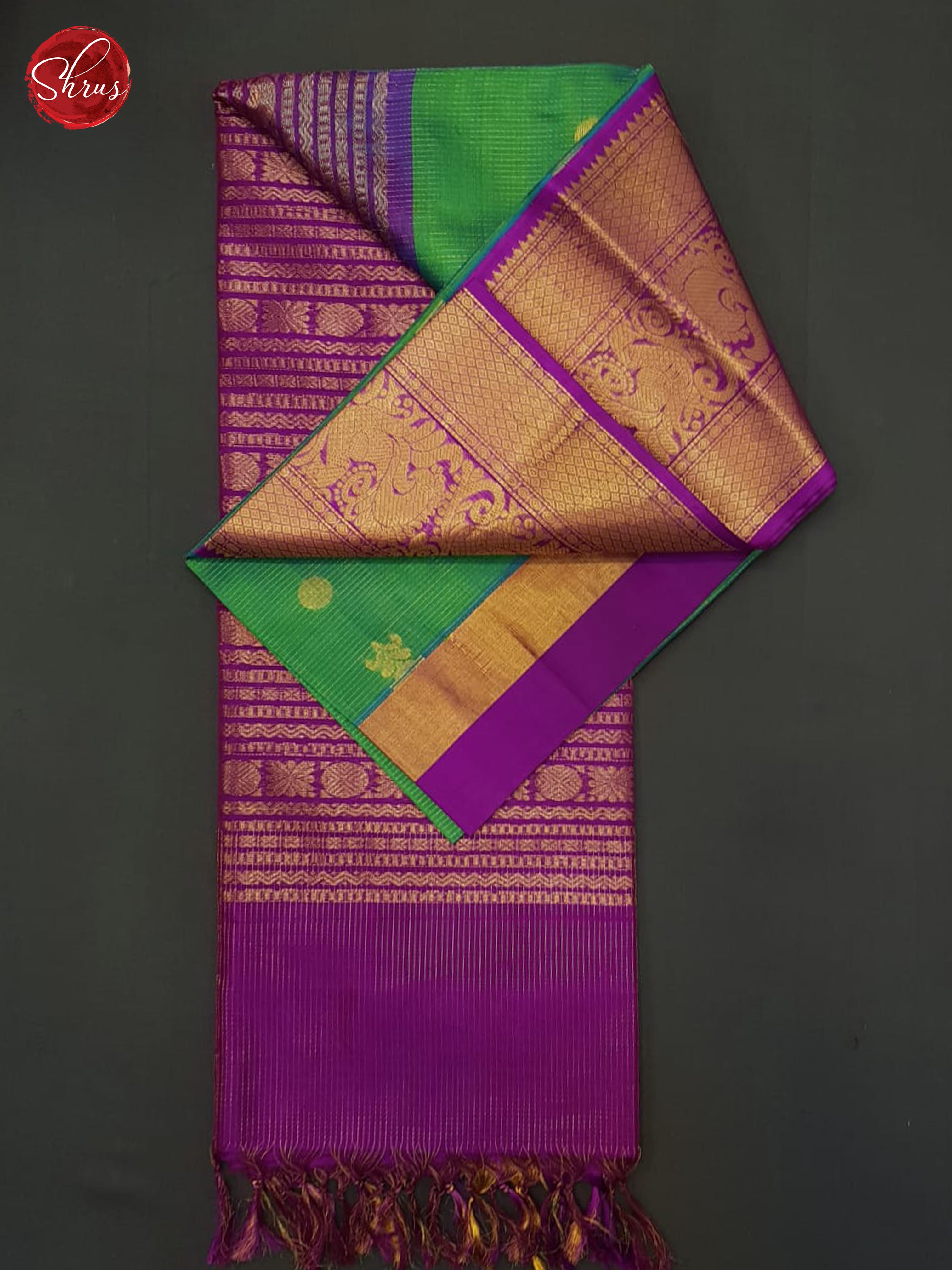 Green And Purple- Silk Cotton Saree - Shop on ShrusEternity.com