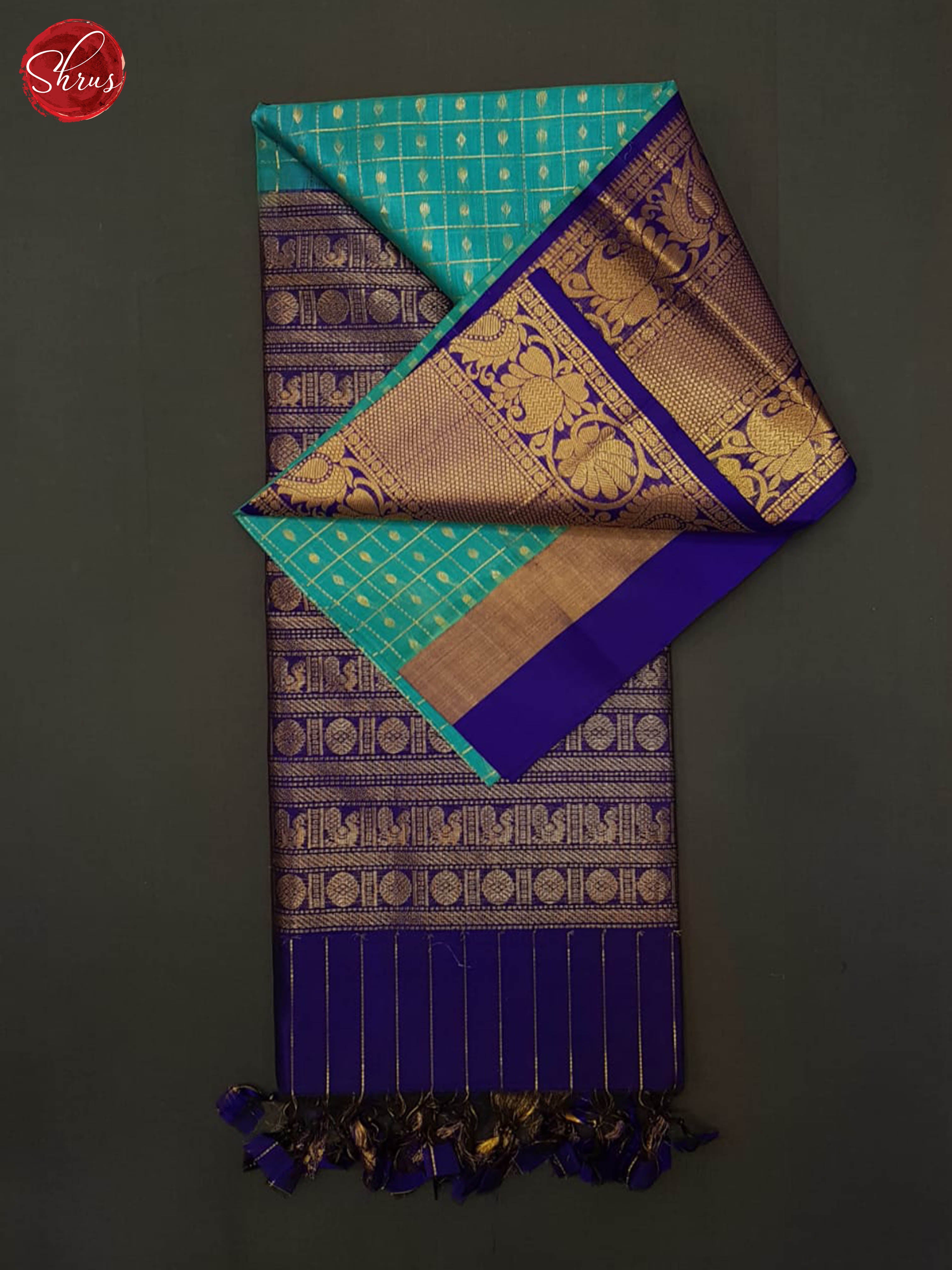 Teal blue & Blue- Silk Cotton Saree - Shop on ShrusEternity.com