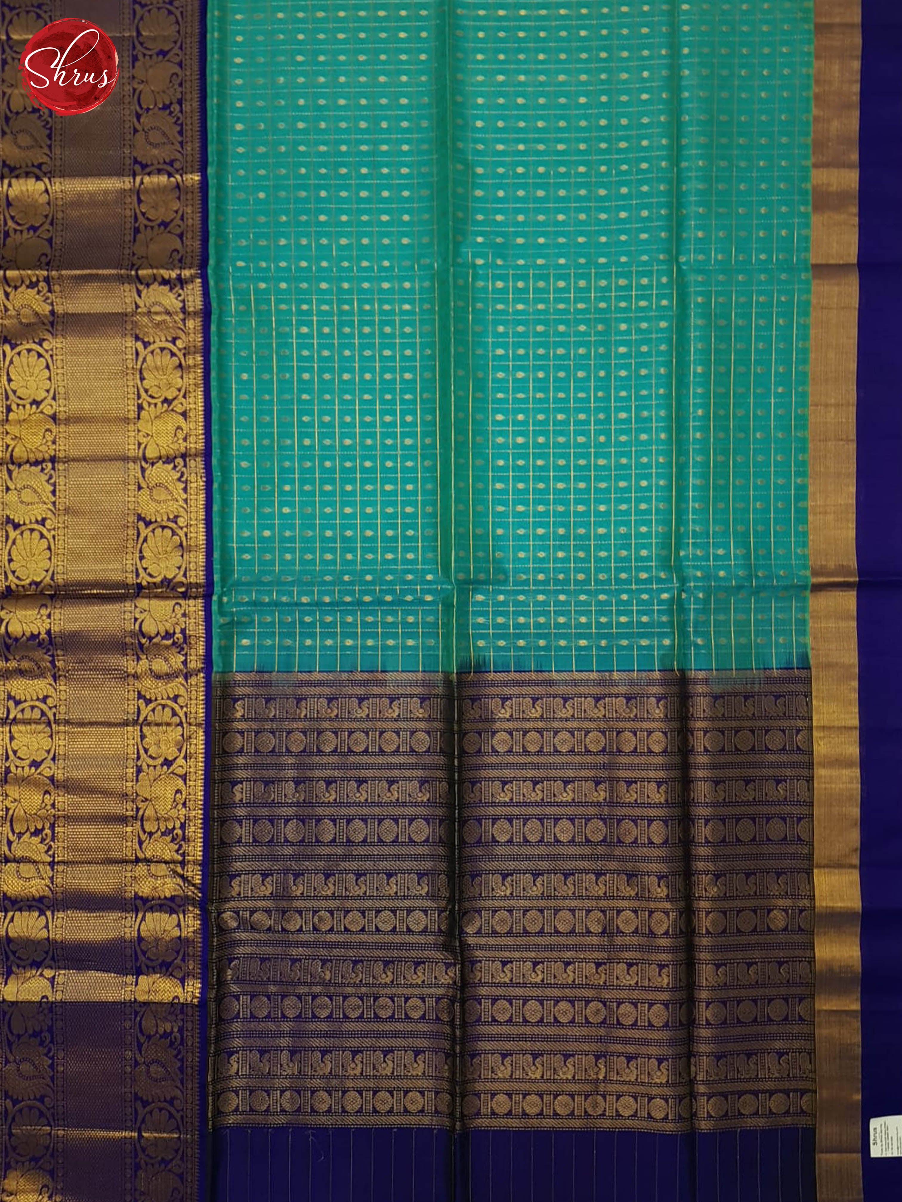 Teal blue & Blue- Silk Cotton Saree - Shop on ShrusEternity.com