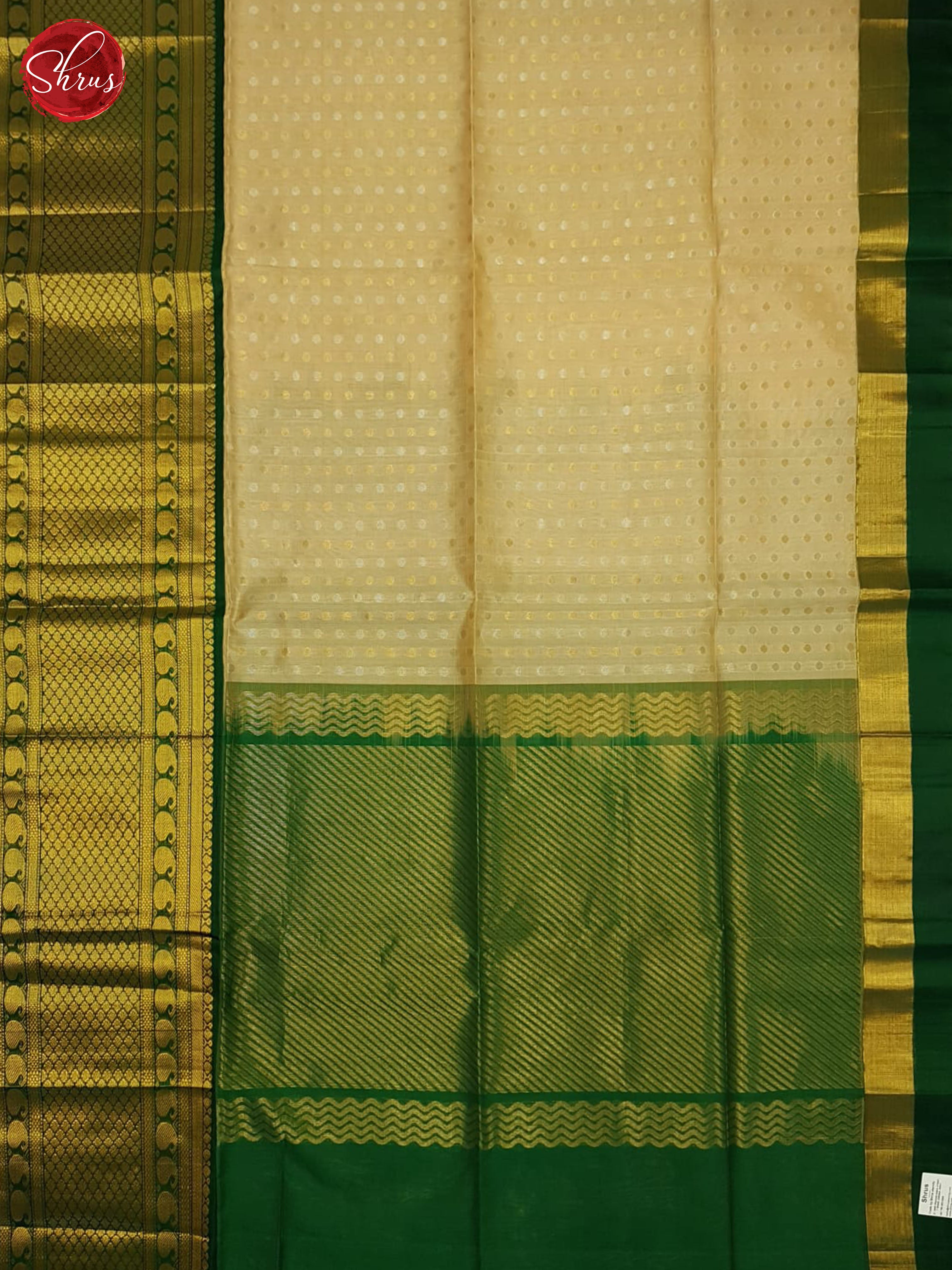 Beige And Green-silk cotton saree - Shop on ShrusEternity.com