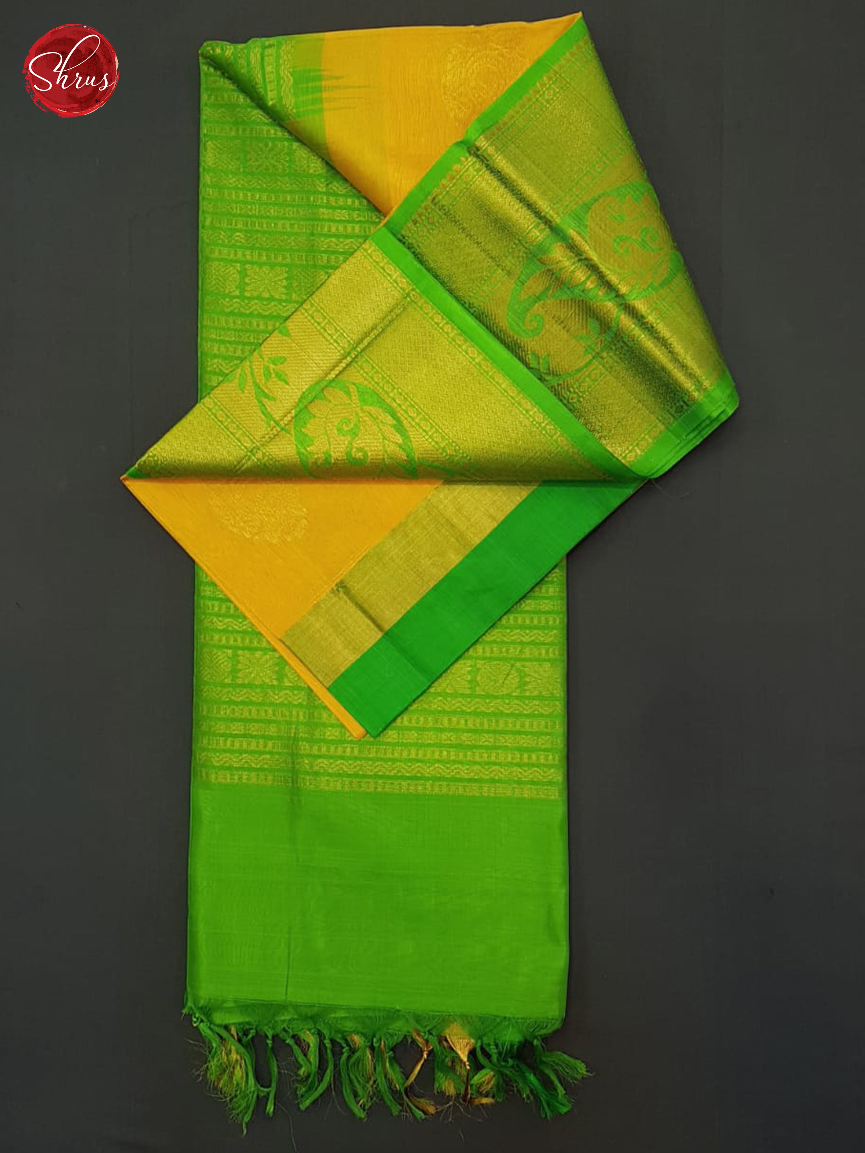 Yellow And Green- Silk Cotton Saree - Shop on ShrusEternity.com