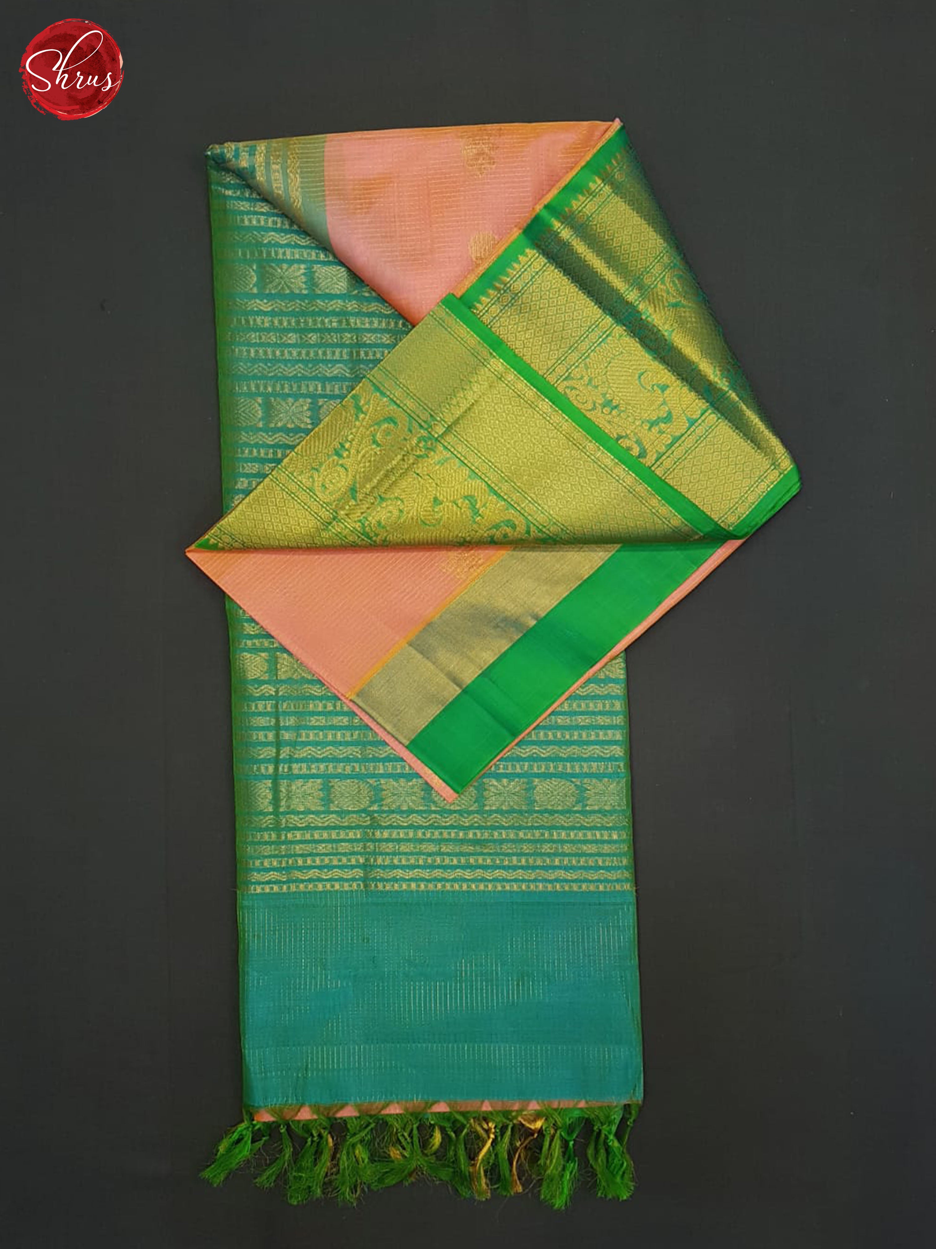 Peachish Pink And Green- Silkk cotton saree - Shop on ShrusEternity.com