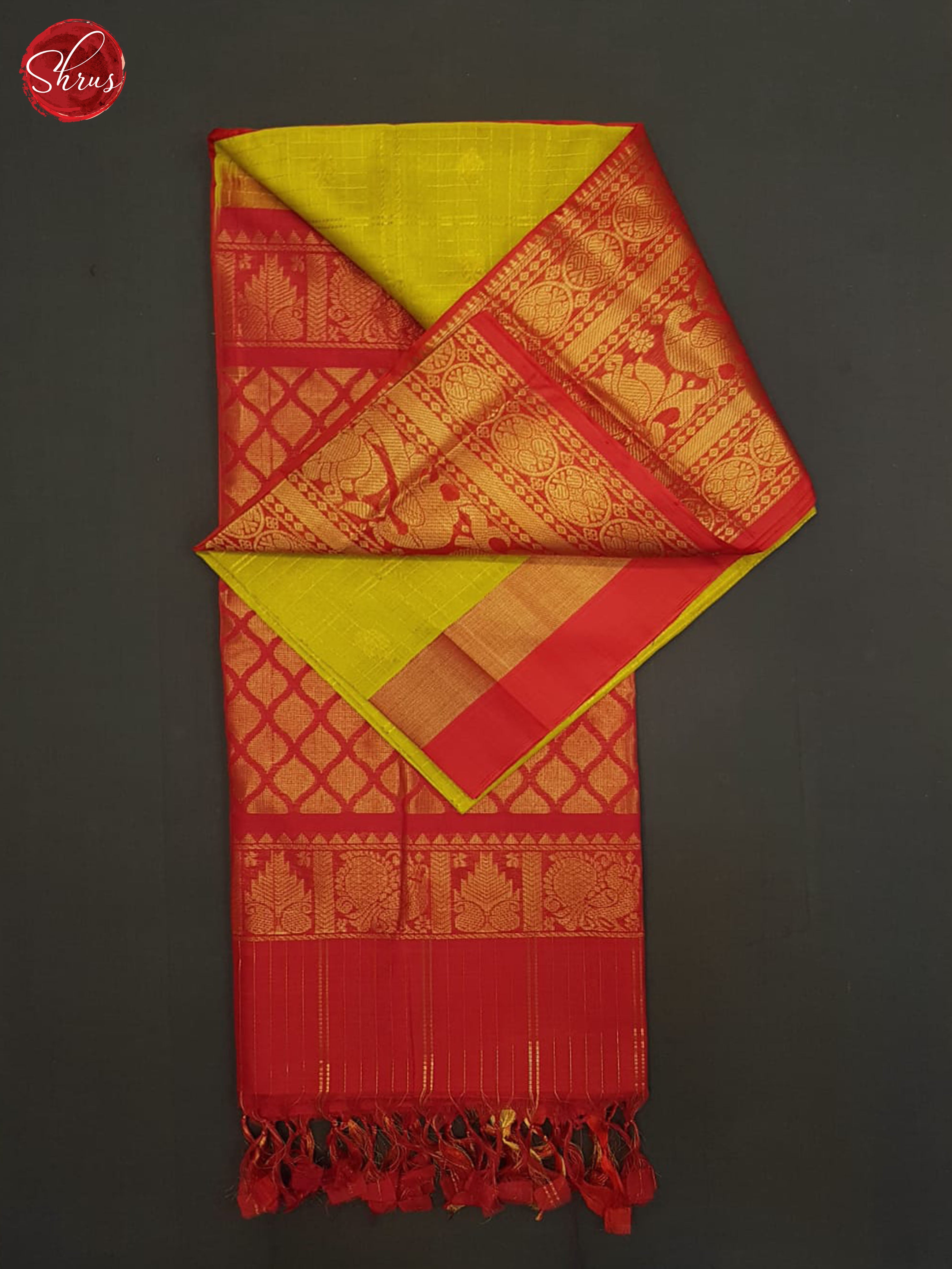 Green And Red-Silk cotton saree - Shop on ShrusEternity.com