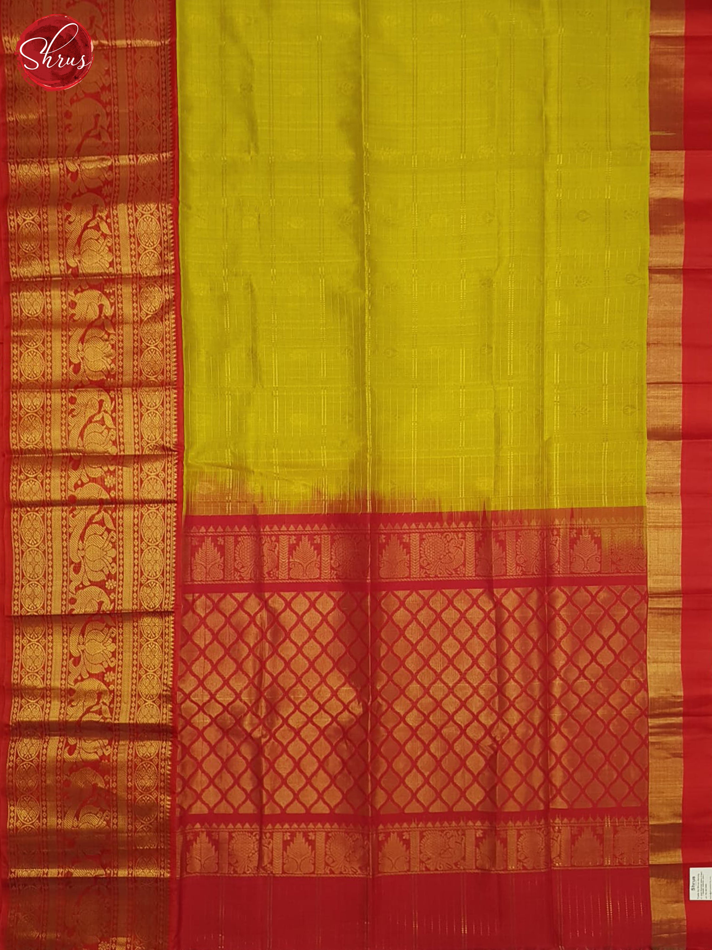 Green And Red-Silk cotton saree - Shop on ShrusEternity.com