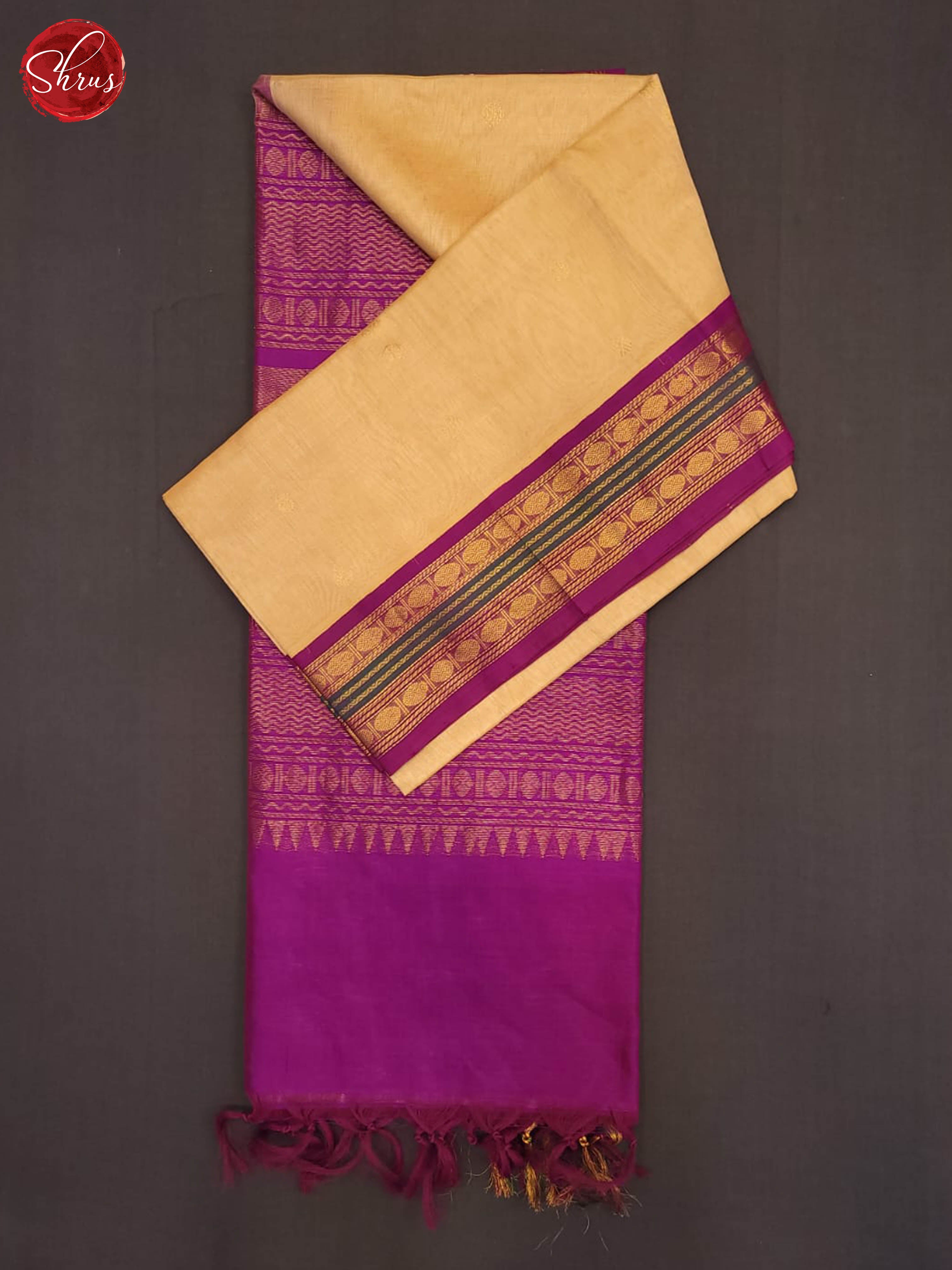 Beige and Purple - Silk Cotton Saree - Shop on ShrusEternity.com