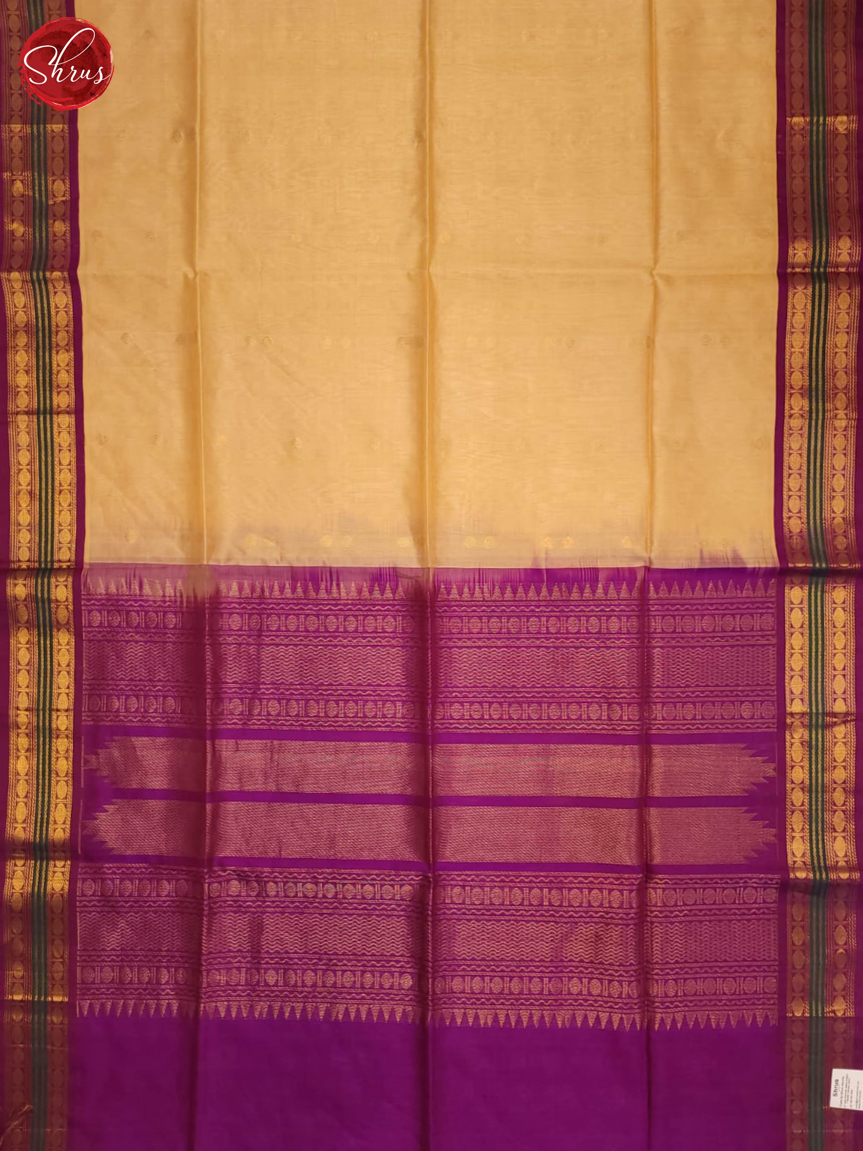 Beige and Purple - Silk Cotton Saree - Shop on ShrusEternity.com