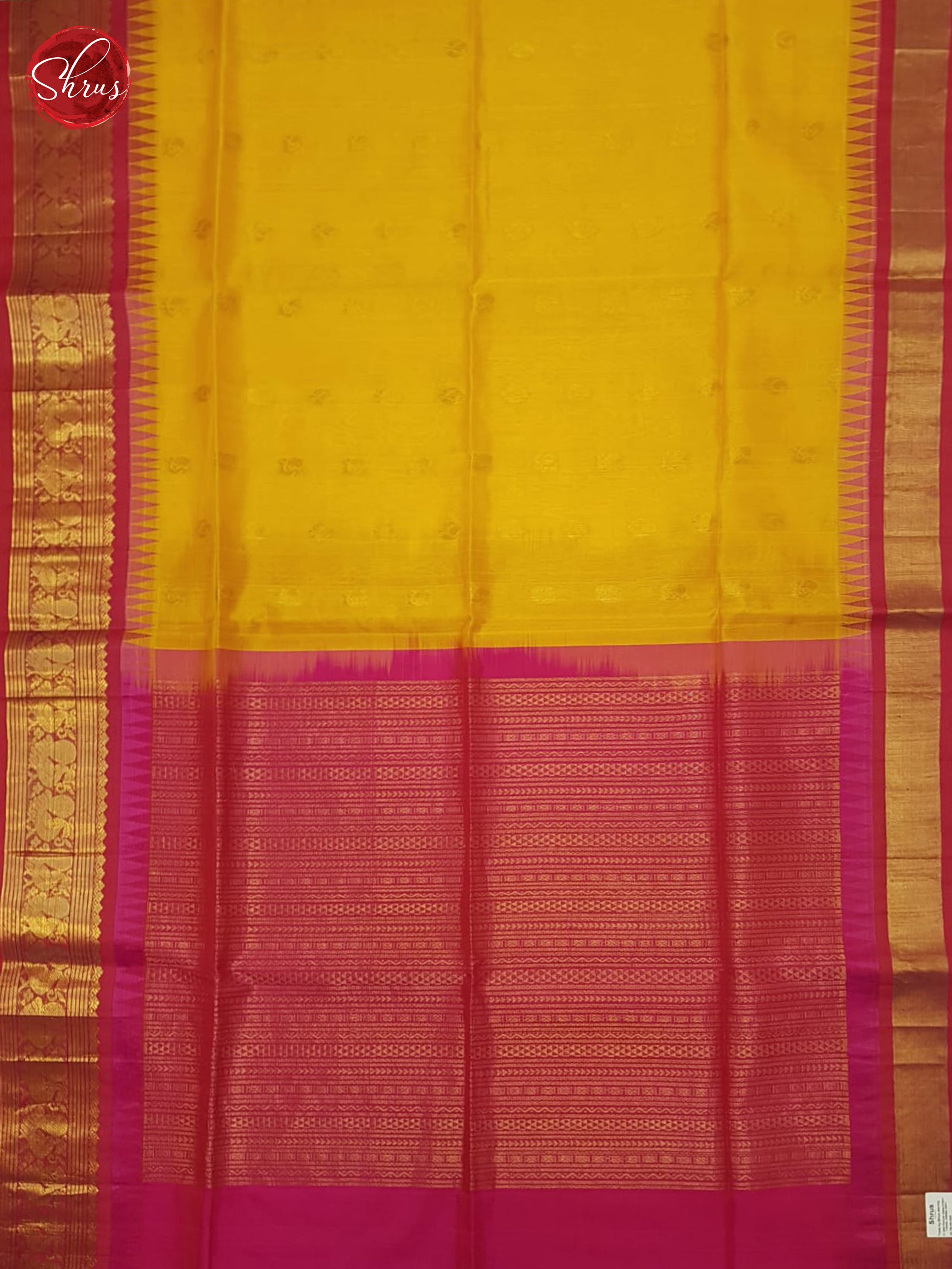 Yellow And Pink- Silk Cotton Saree - Shop on ShrusEternity.com