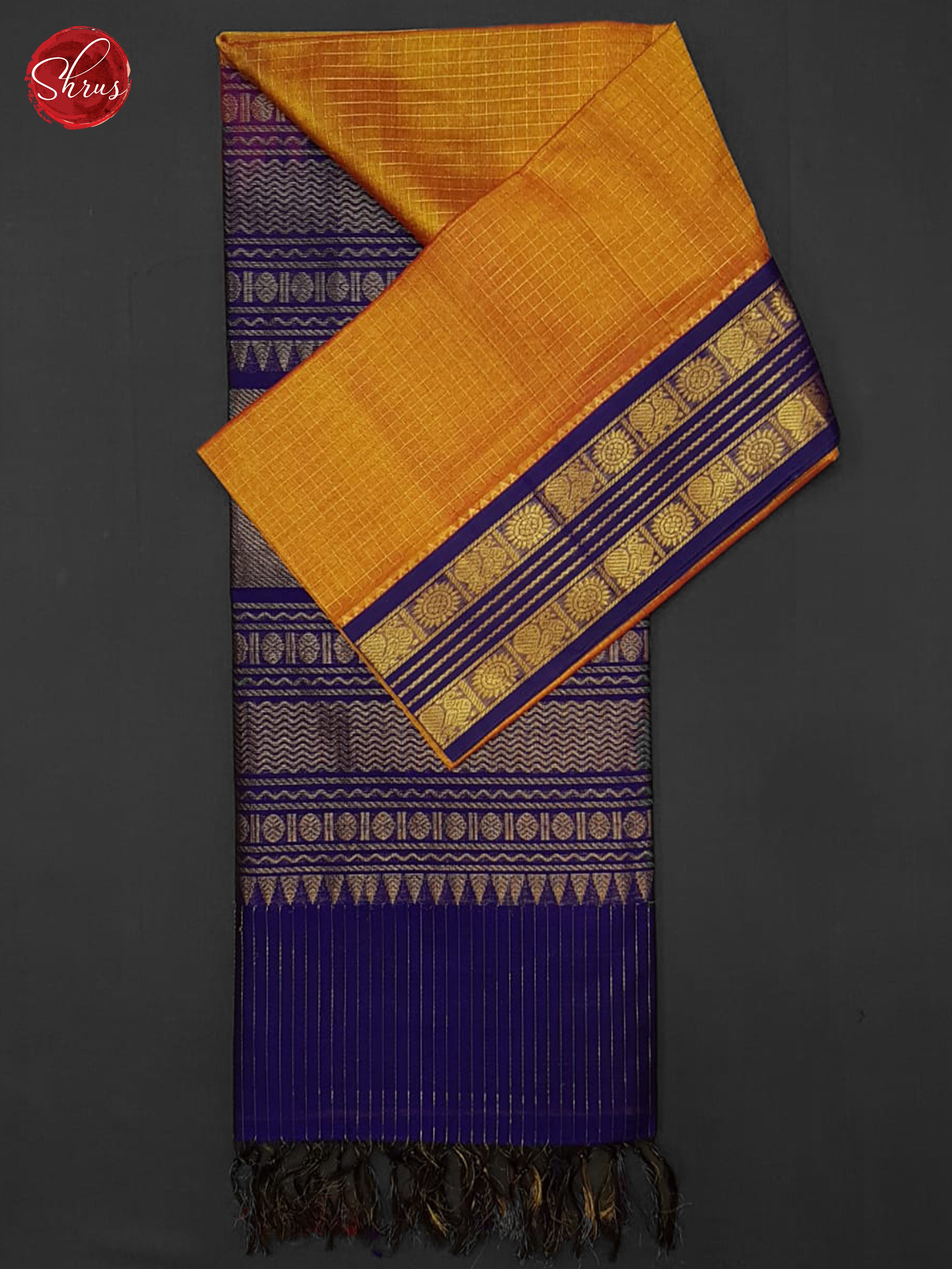 Fire Orange And Blue-Silk Cotton Saree - Shop on ShrusEternity.com