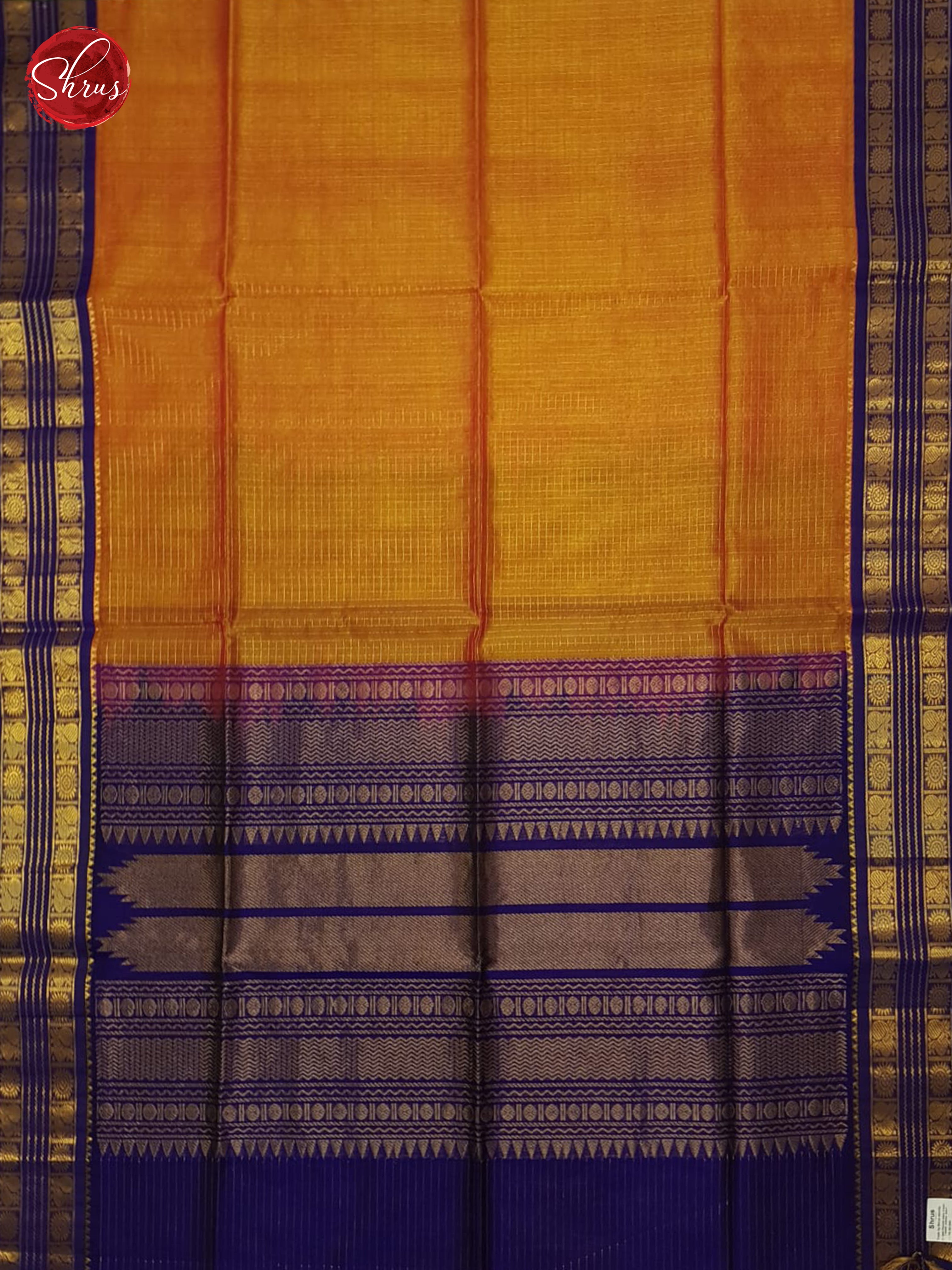 Fire Orange And Blue-Silk Cotton Saree - Shop on ShrusEternity.com