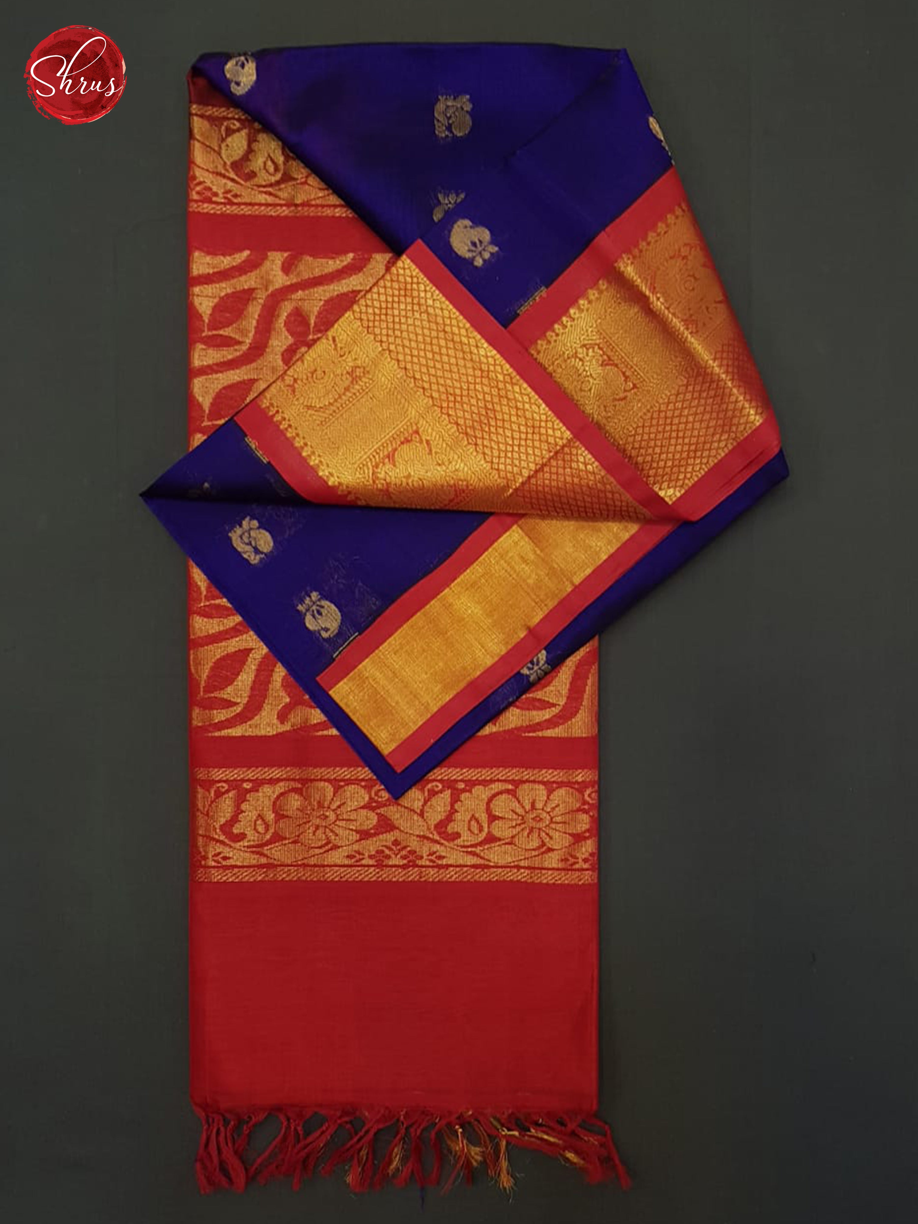 Blue And Red- Silk Cotton Saree - Shop on ShrusEternity.com