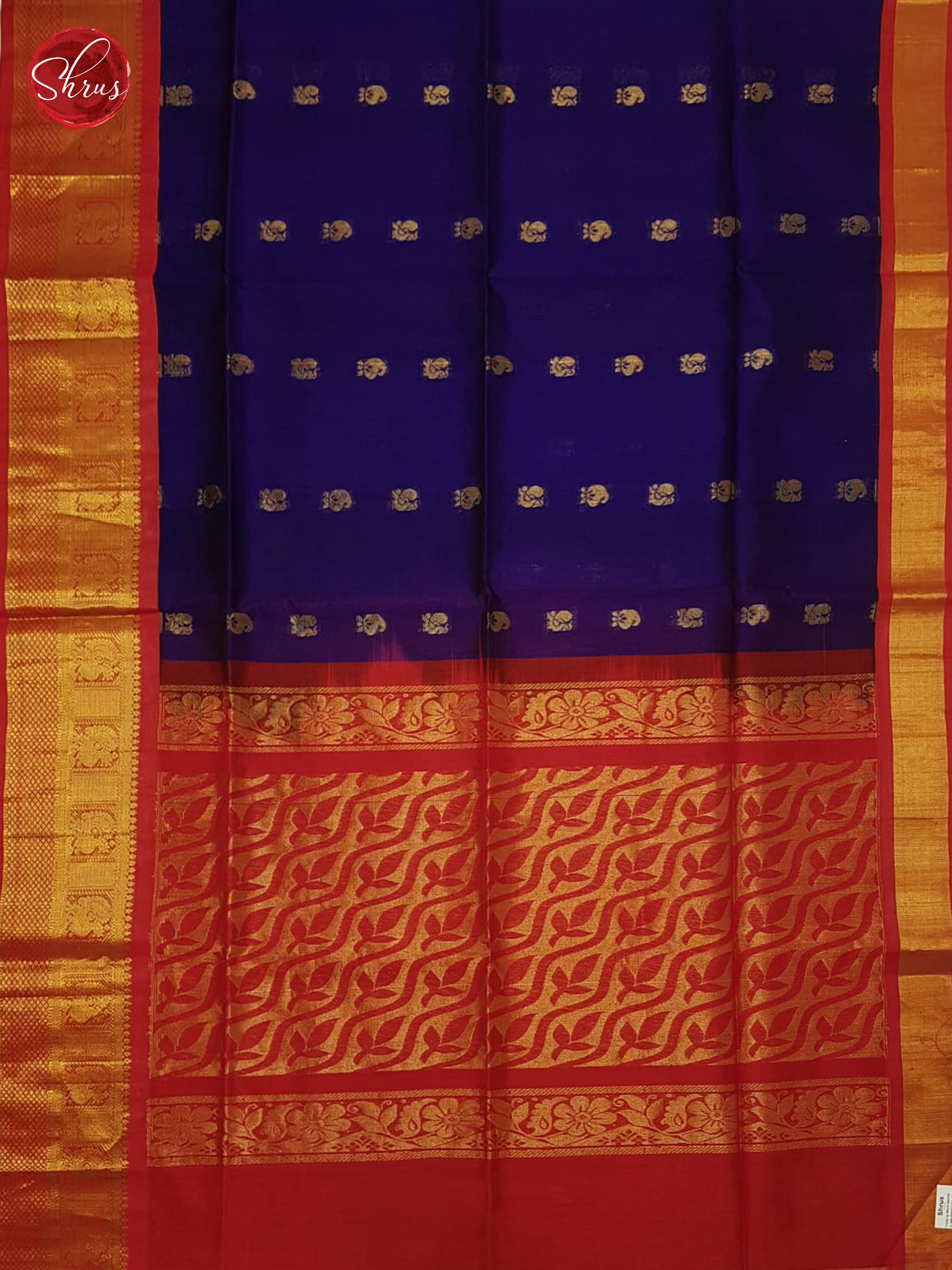 Blue And Red- Silk Cotton Saree - Shop on ShrusEternity.com