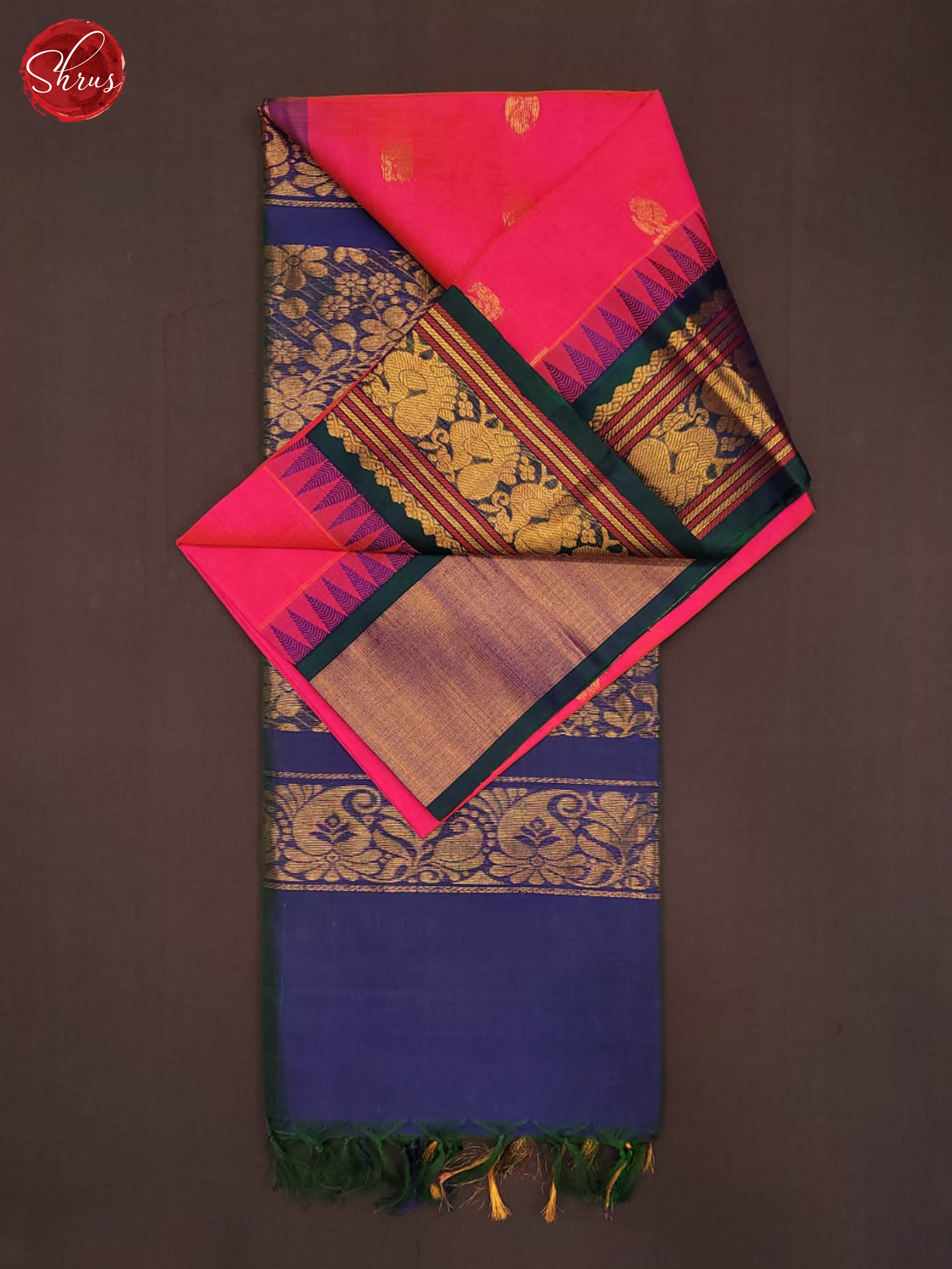 Pink and Blue-Silk cotton saree - Shop on ShrusEternity.com