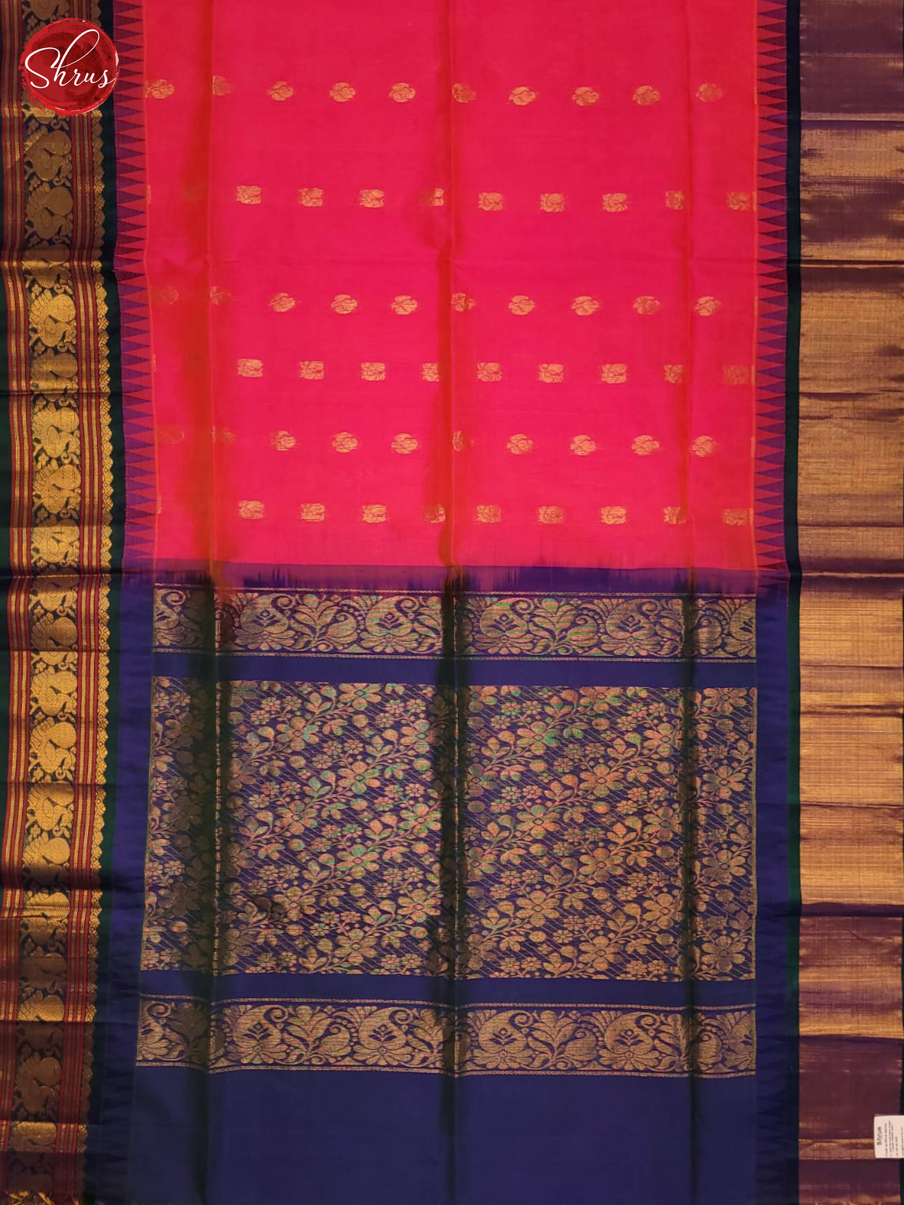 Pink and Blue-Silk cotton saree - Shop on ShrusEternity.com