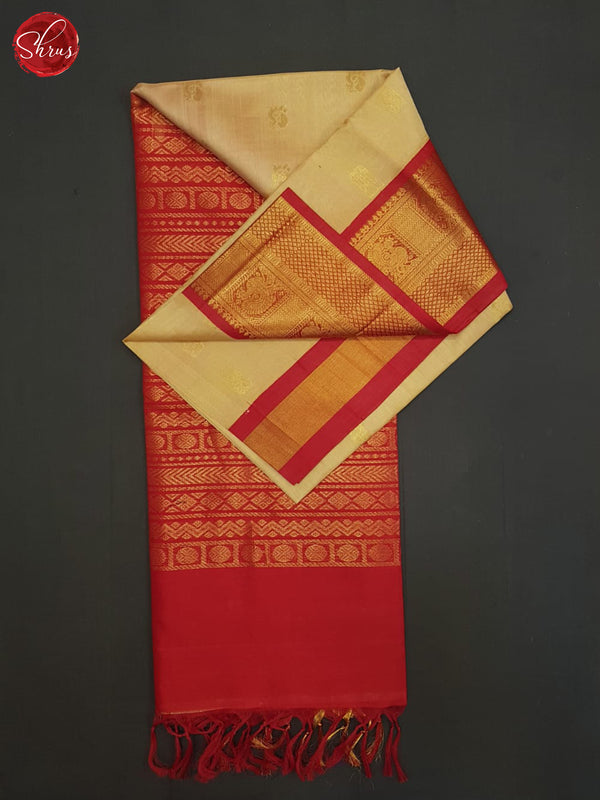Beige And Red-Silk cotton saree - Shop on ShrusEternity.com