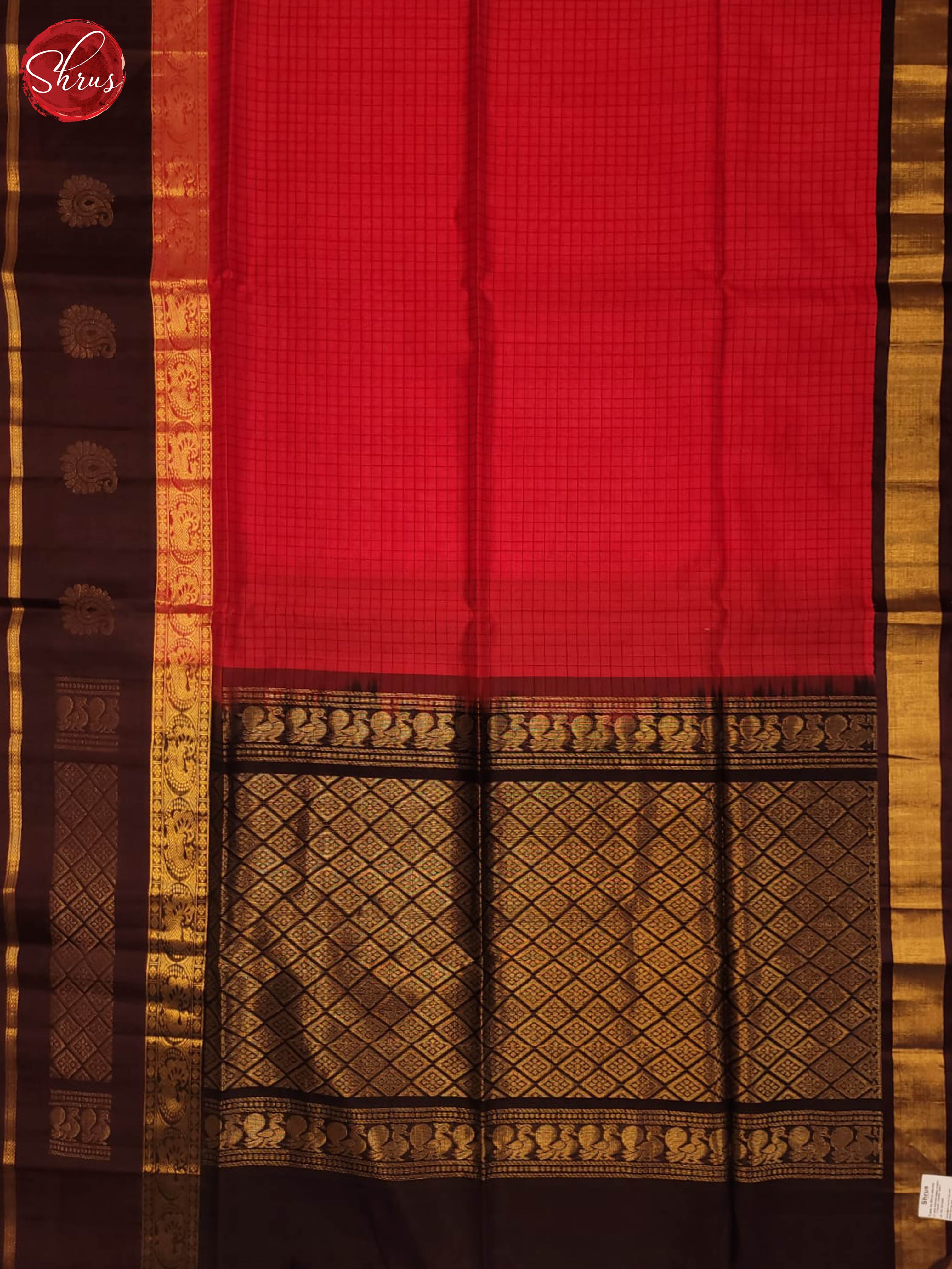 Red and Brown-silk cotton saree - Shop on ShrusEternity.com