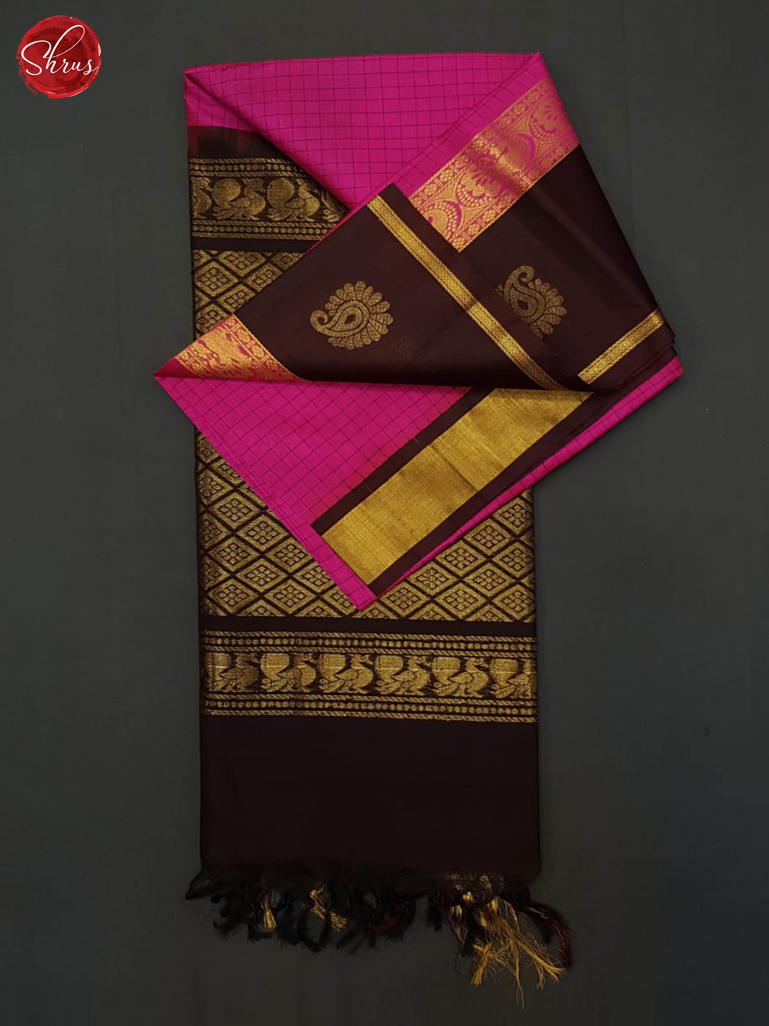 Pink And Brown-Silk Cotton saree - Shop on ShrusEternity.com