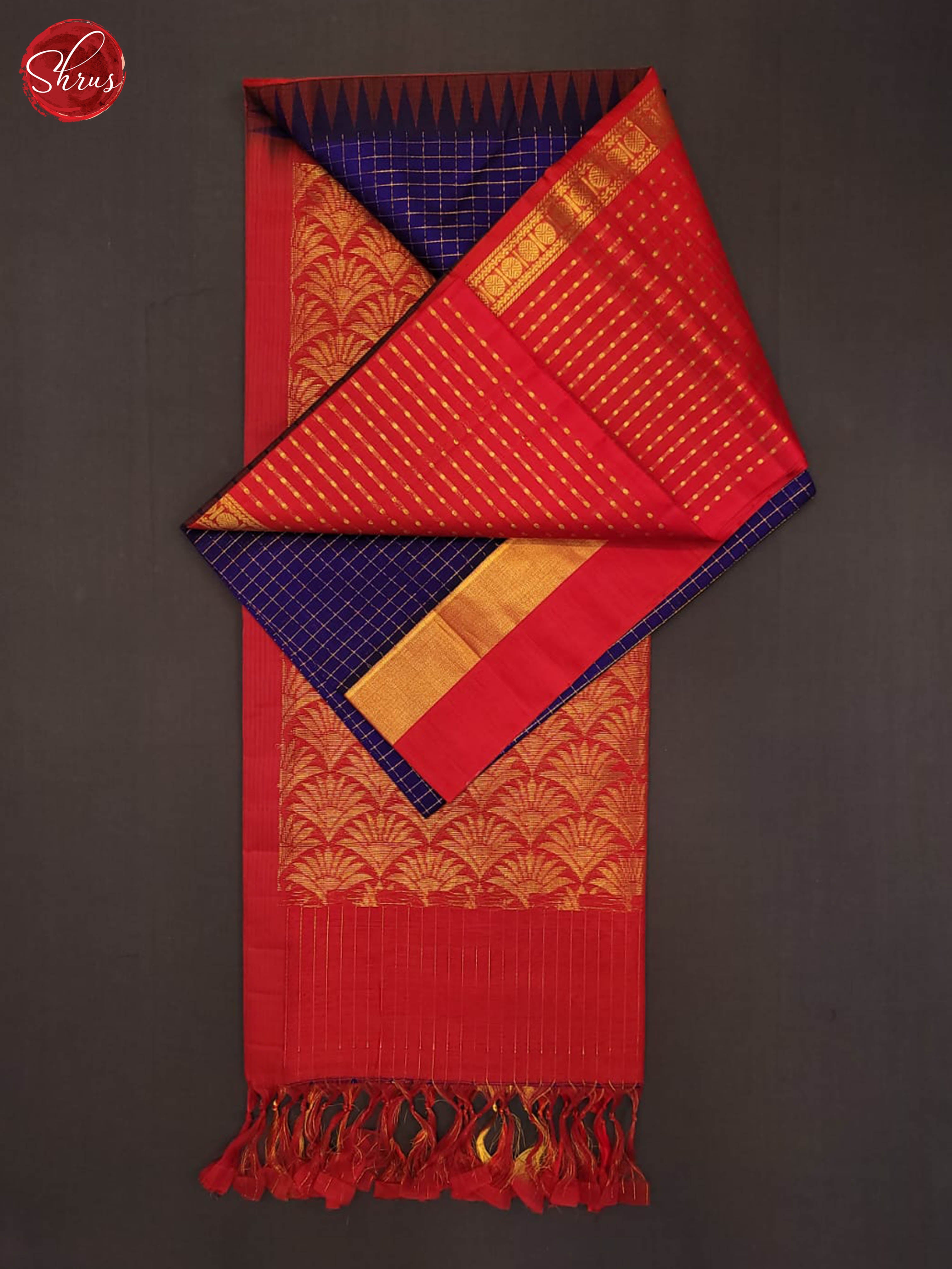 Navy blue and Red-Silk Cotton Saree - Shop on ShrusEternity.com