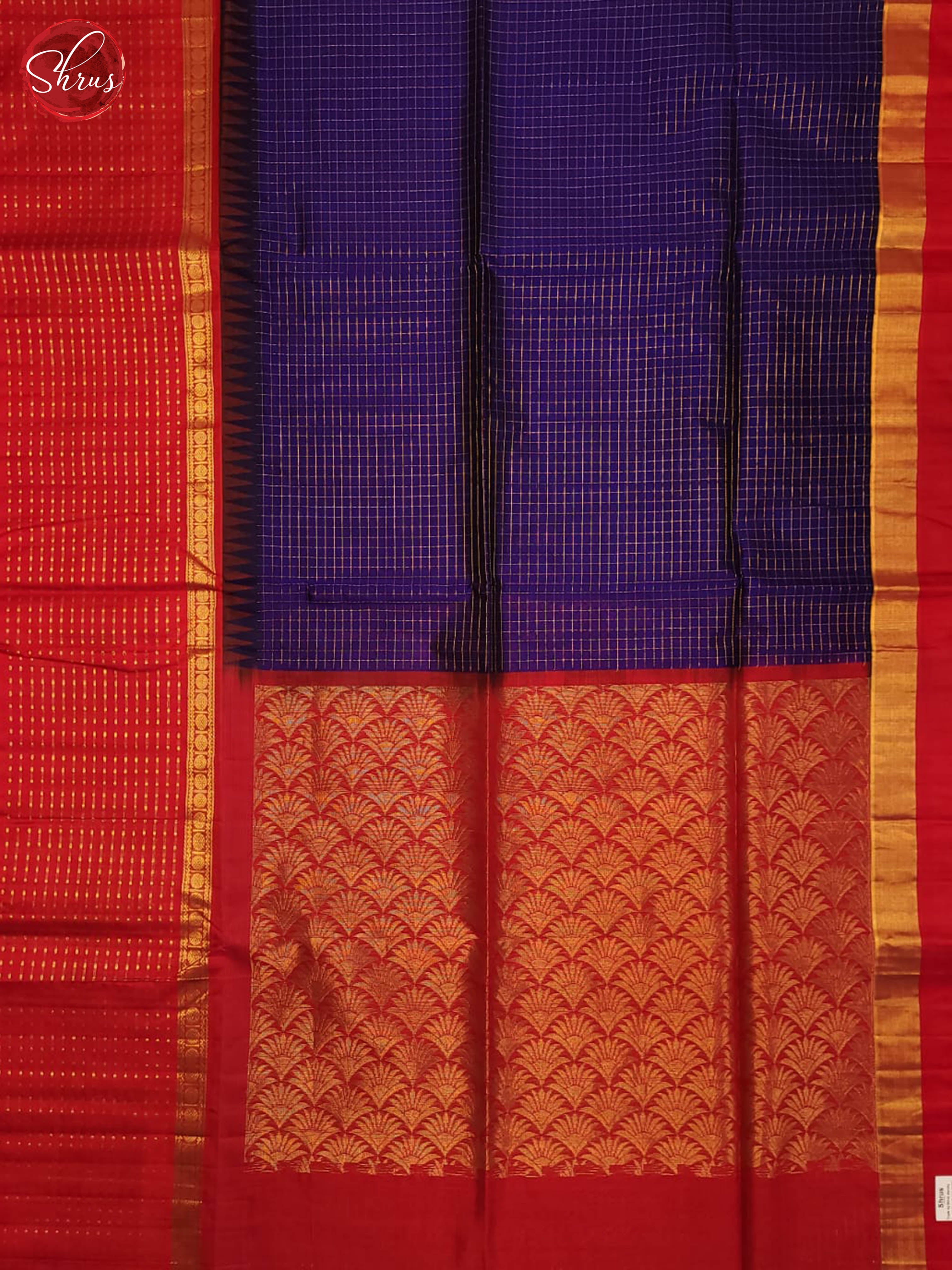 Navy blue and Red-Silk Cotton Saree - Shop on ShrusEternity.com