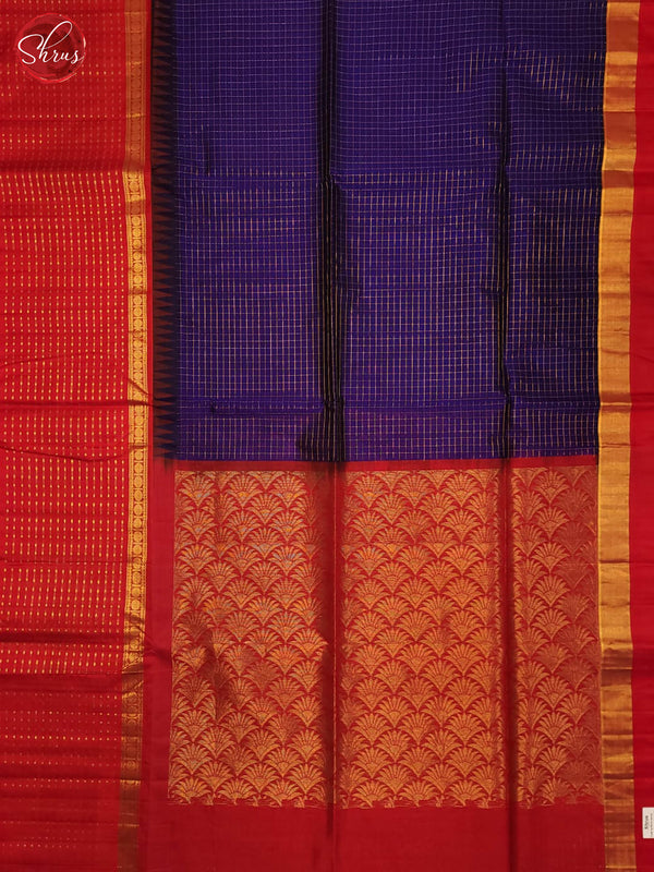 Navy blue and Red-Silk Cotton Saree - Shop on ShrusEternity.com