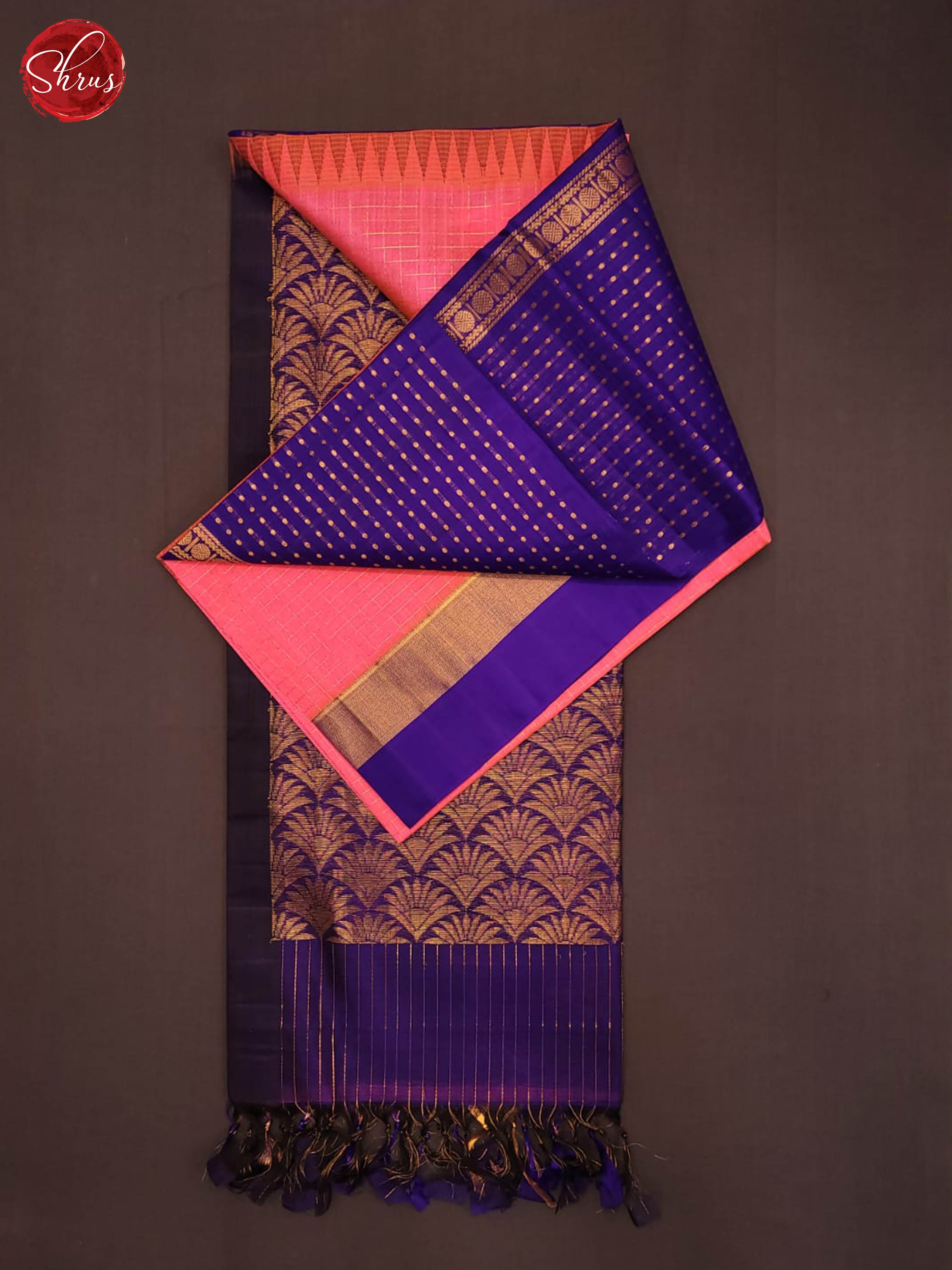 Pink and blue-Silk Cotton Saree - Shop on ShrusEternity.com