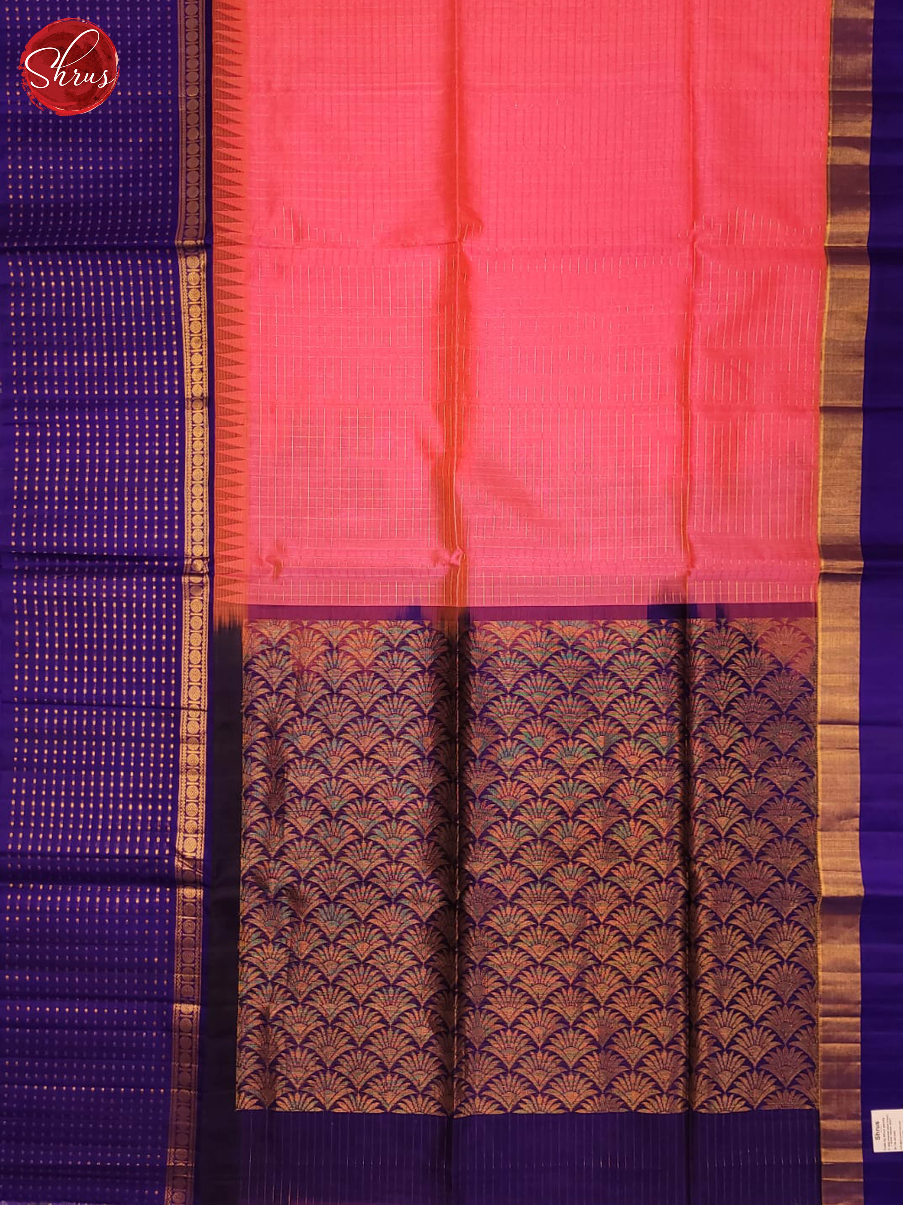 Pink and blue-Silk Cotton Saree - Shop on ShrusEternity.com