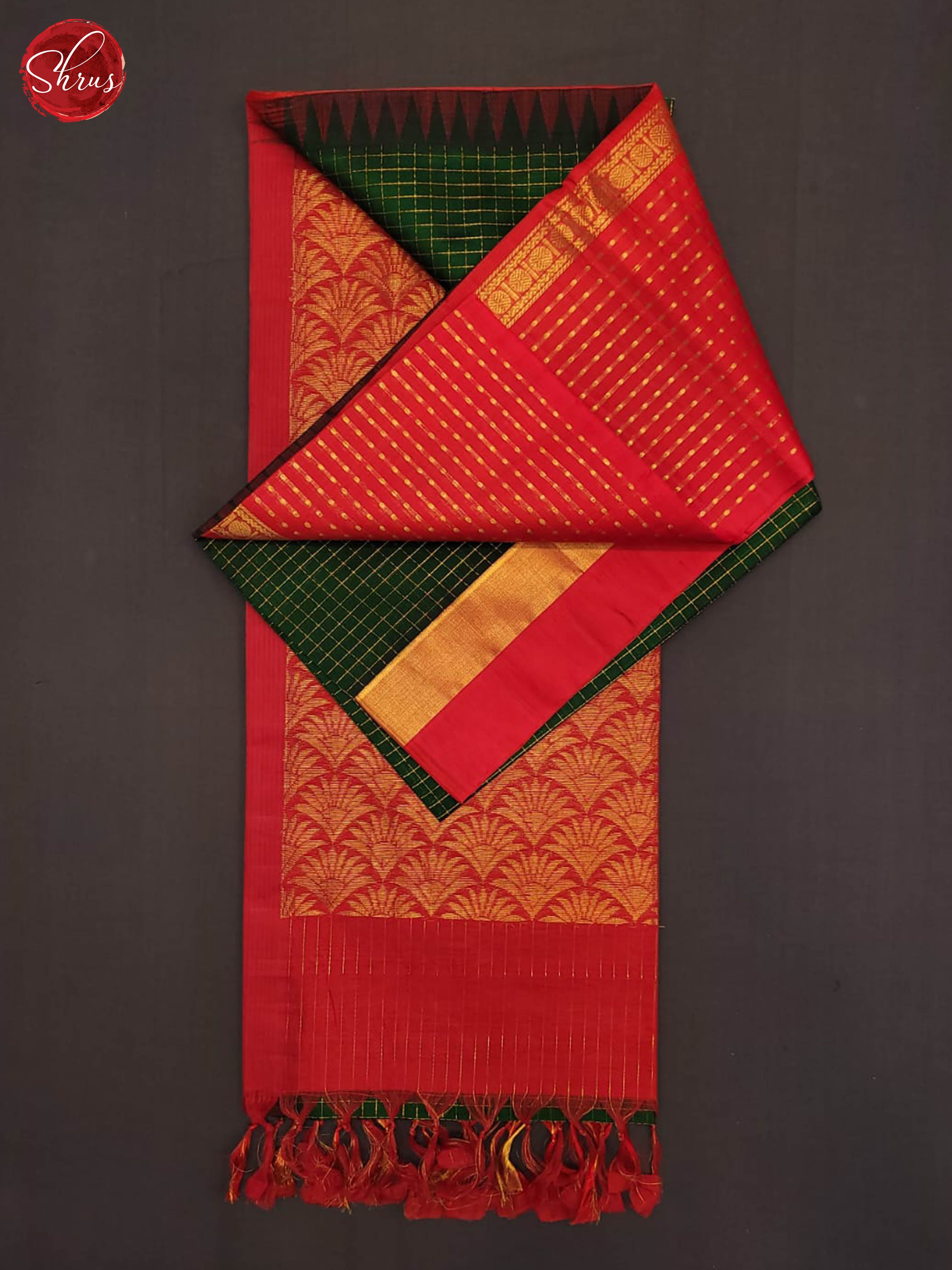 bottle green and red - Silk cotton saree - Shop on ShrusEternity.com