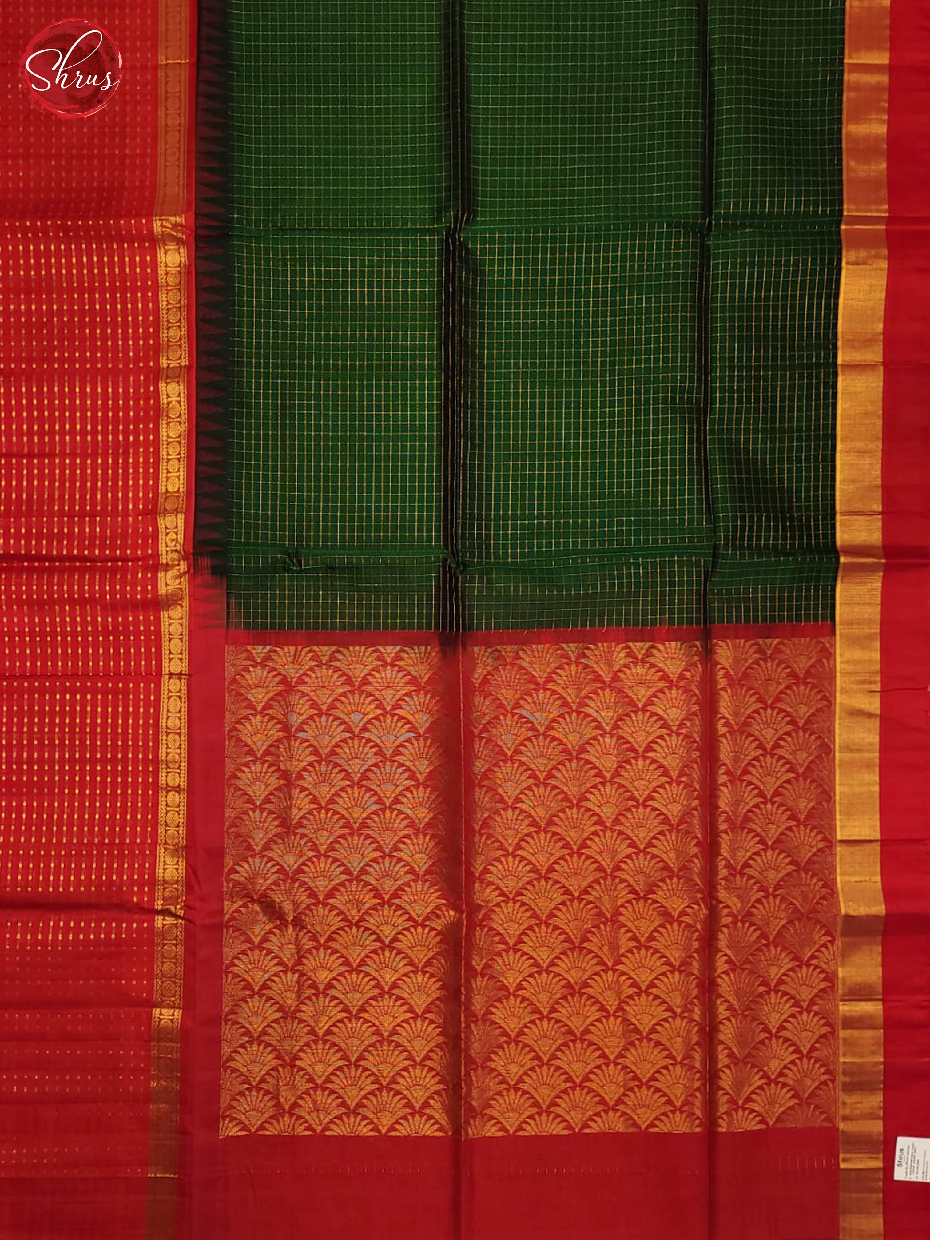 bottle green and red - Silk cotton saree - Shop on ShrusEternity.com