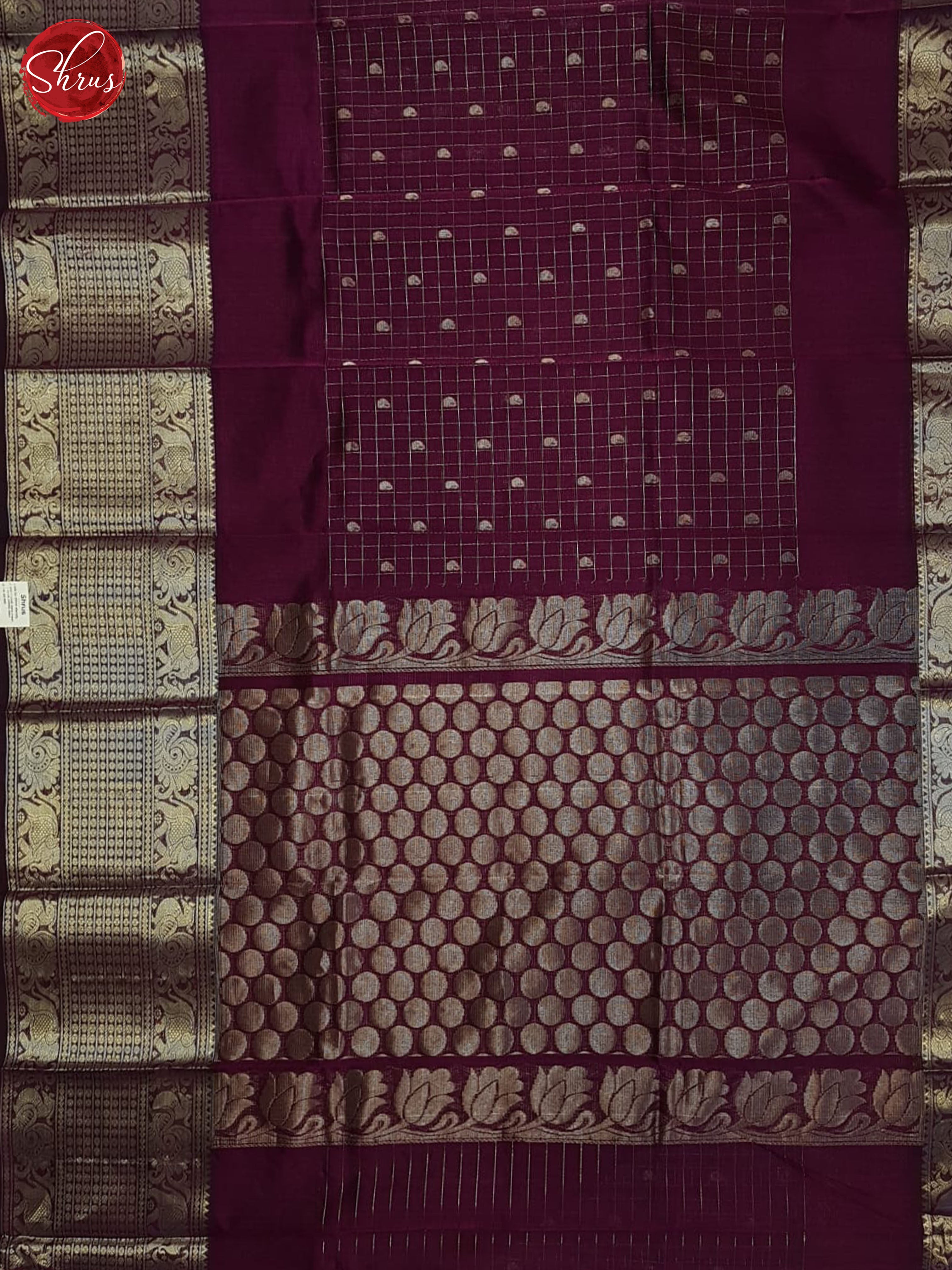 Wine(single tone)- Mangalagiri silkcotton Saree - Shop on ShrusEternity.com