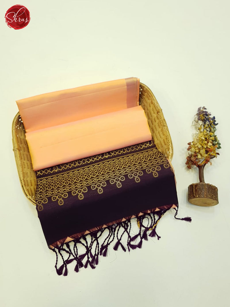 Peachish pink and Wine - Soft Silk Saree - Shop on ShrusEternity.com
